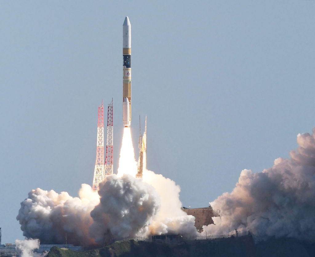 An H2-A rocket carrying a small lunar surface probe and other objects lifts off from the Tanegashima Space Centre on Tanegashima island, Kagoshima prefecture on Sept. 7, 2023.