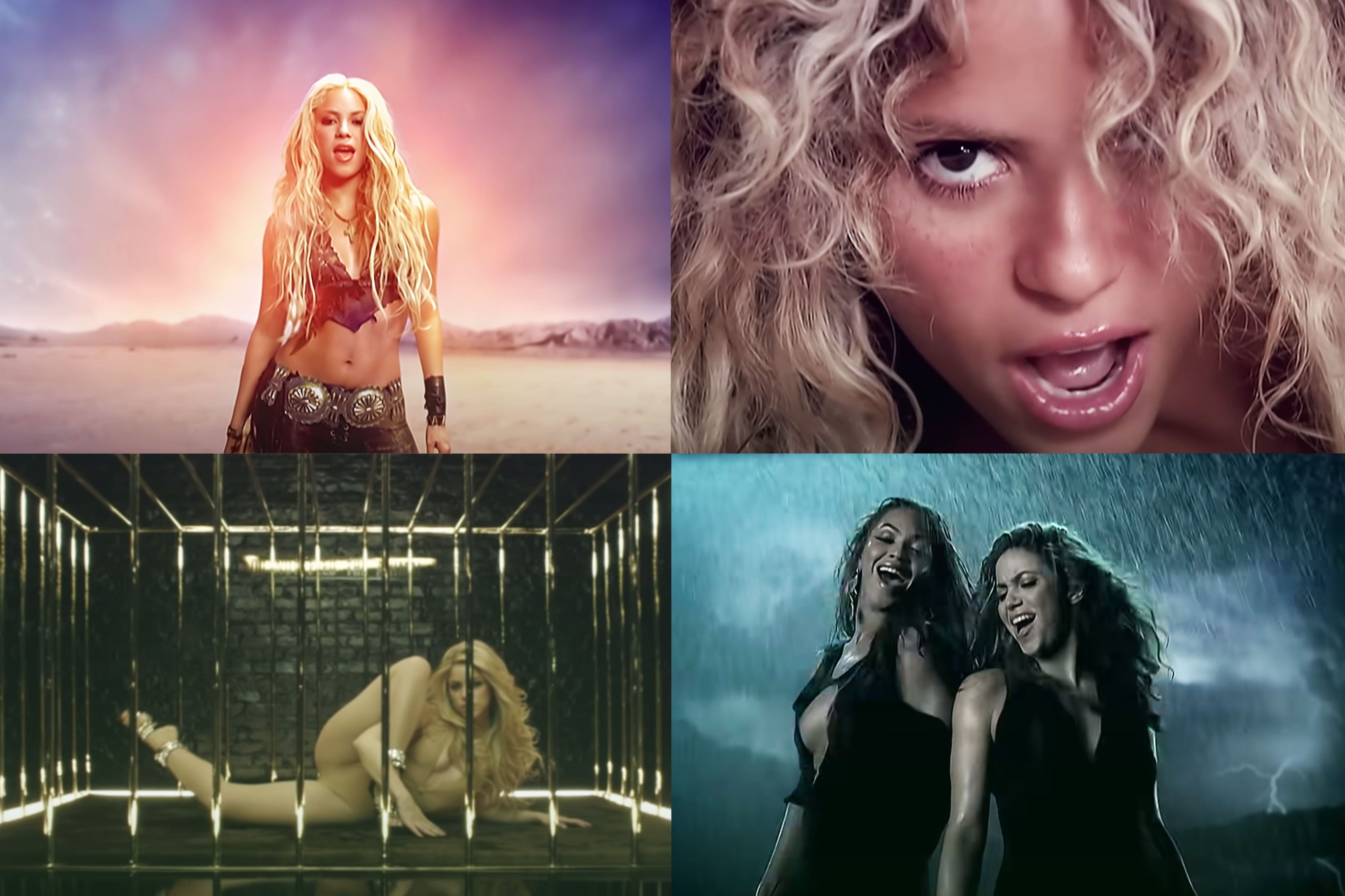 Clockwise: Whenever Wherever, La Tortura, She Wolf and Beautiful Liar  (YouTube (4))