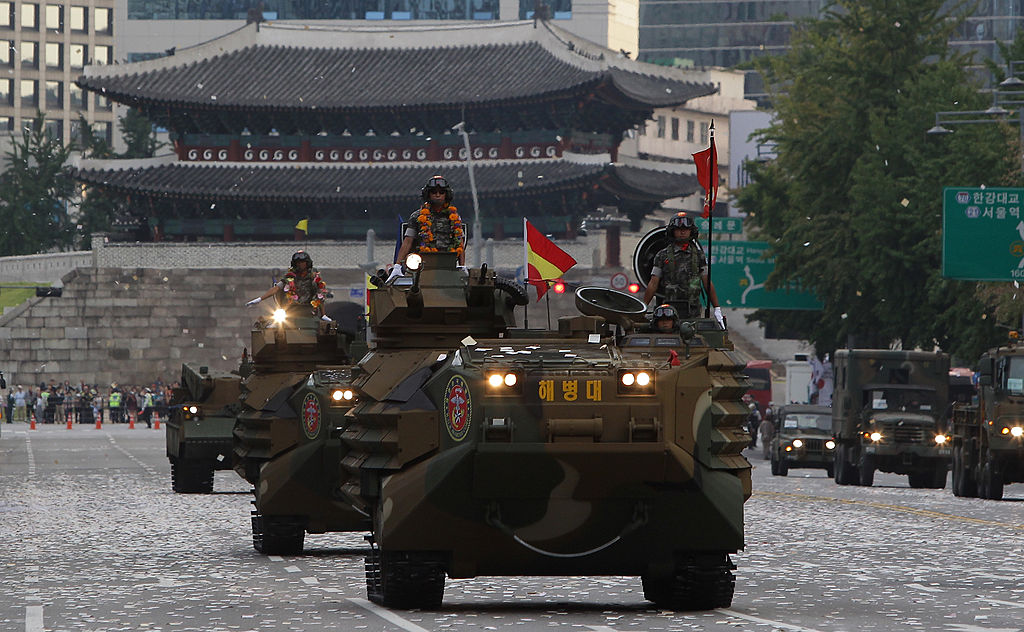 South Korean armored vehicles are paraded as part of the Armed Forces Day ceremony in Seoul in 2013. (Chung Sung-jun—Getty Images)