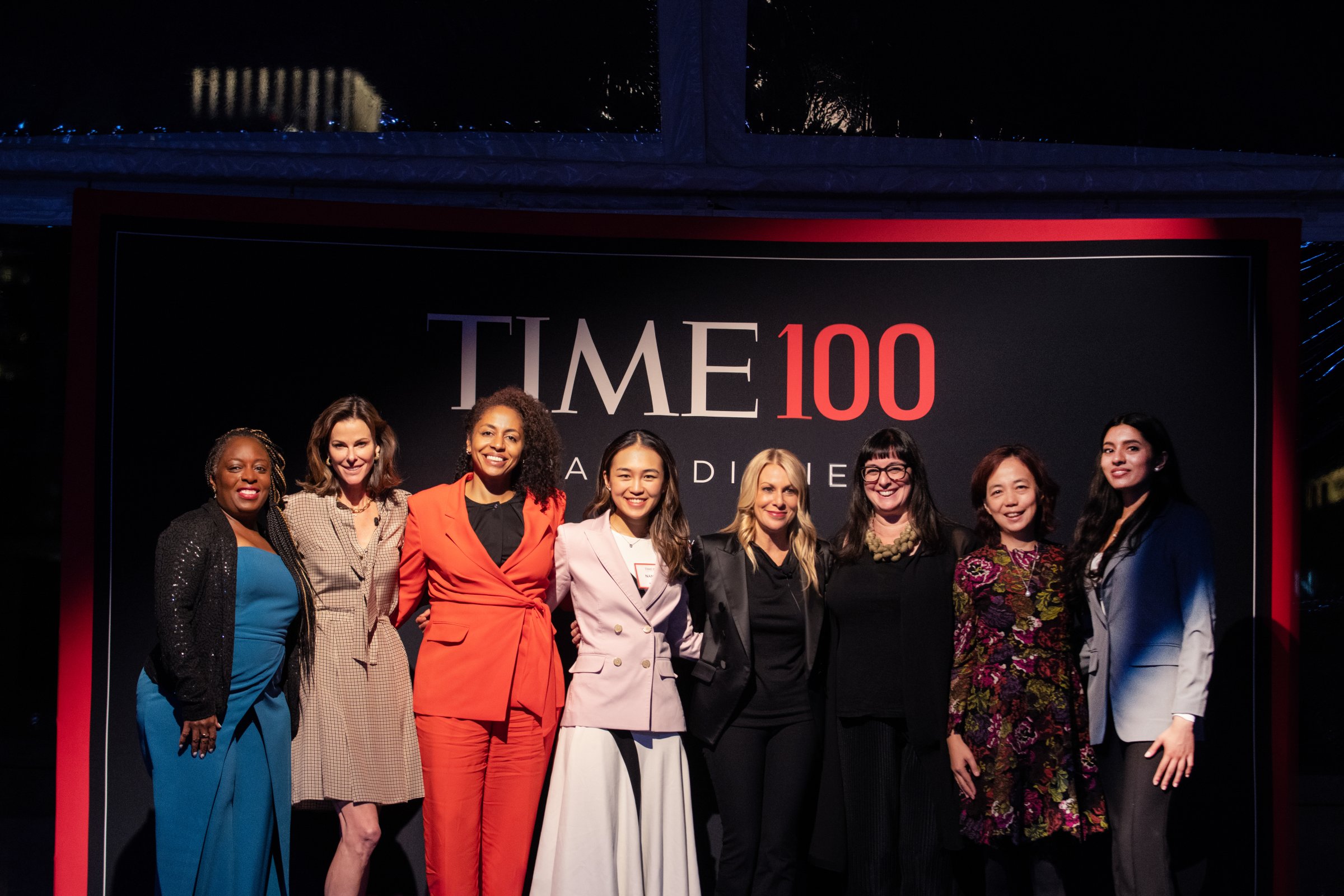 Hosts and guests at TIME’s Impact Dinner: Extraordinary Women Shaping the Future of AI. Left to right: Kimberly Bryant, Campbell Brown, Anna Makanju, Nancy Xu, Jess Sibley, Sarah Conley Odenkirk, Fei-Fei Li, Sneha Revanur.