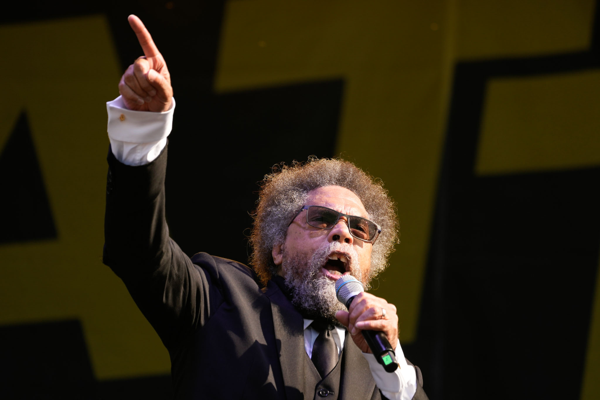 Cornel West speaking at an event in Los Angeles.