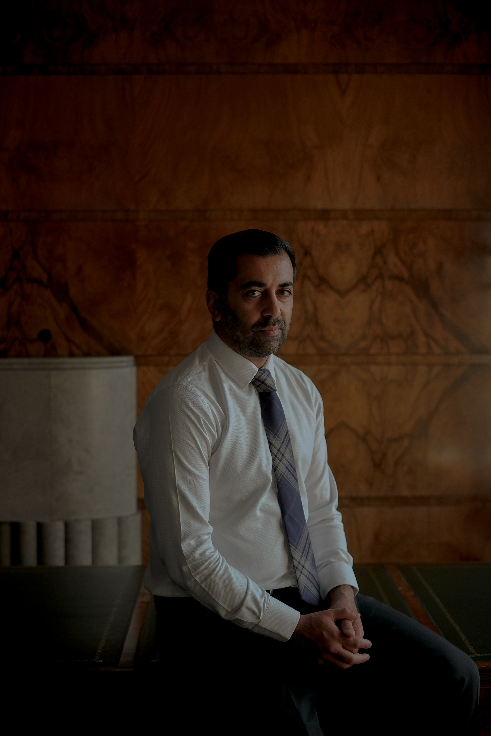 Yousaf in his office at St Andrew’s House. (Gabriella Demczuk for TIME)