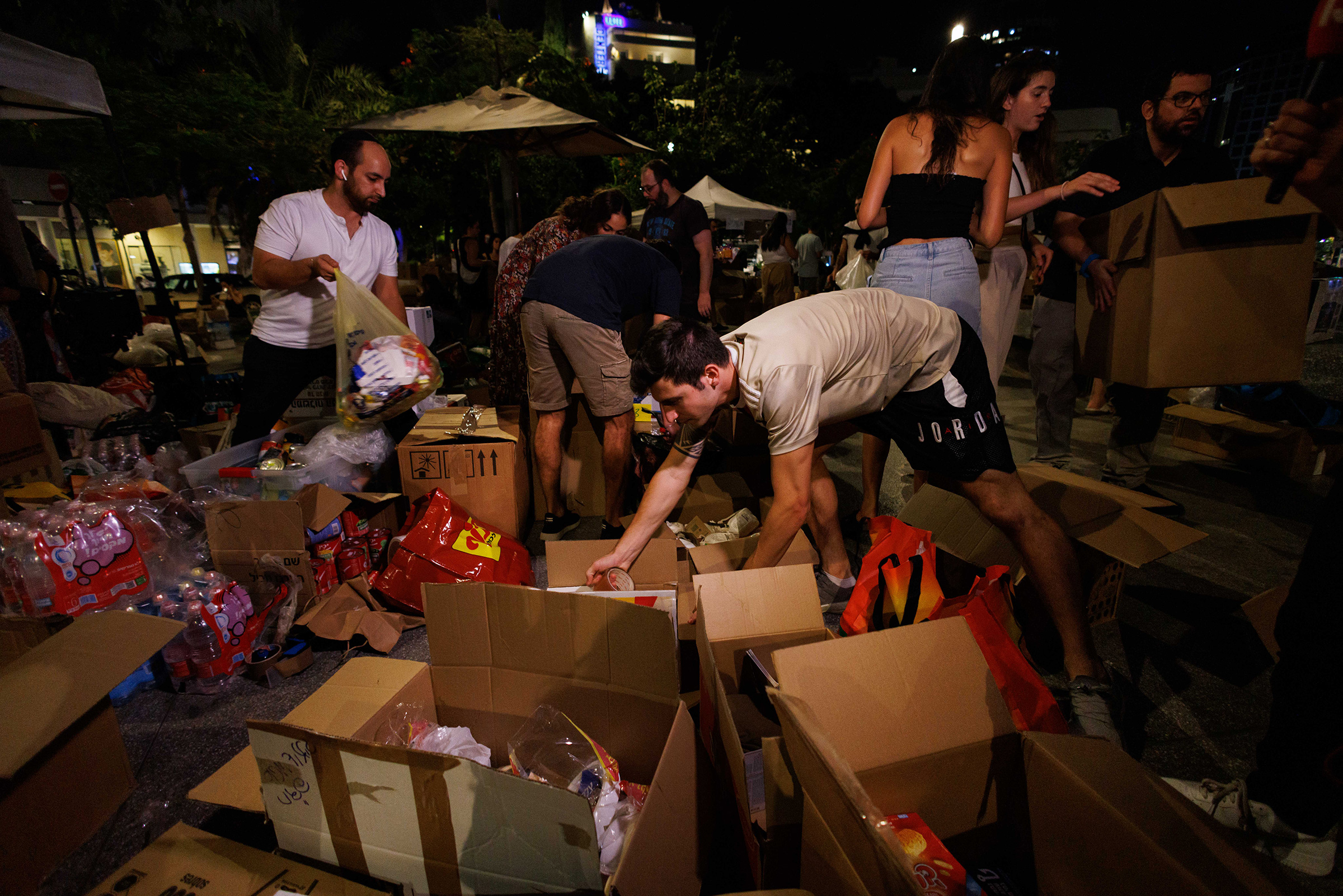 Volunteers gather donations in Tel Aviv, on Oct. 8, 2023.