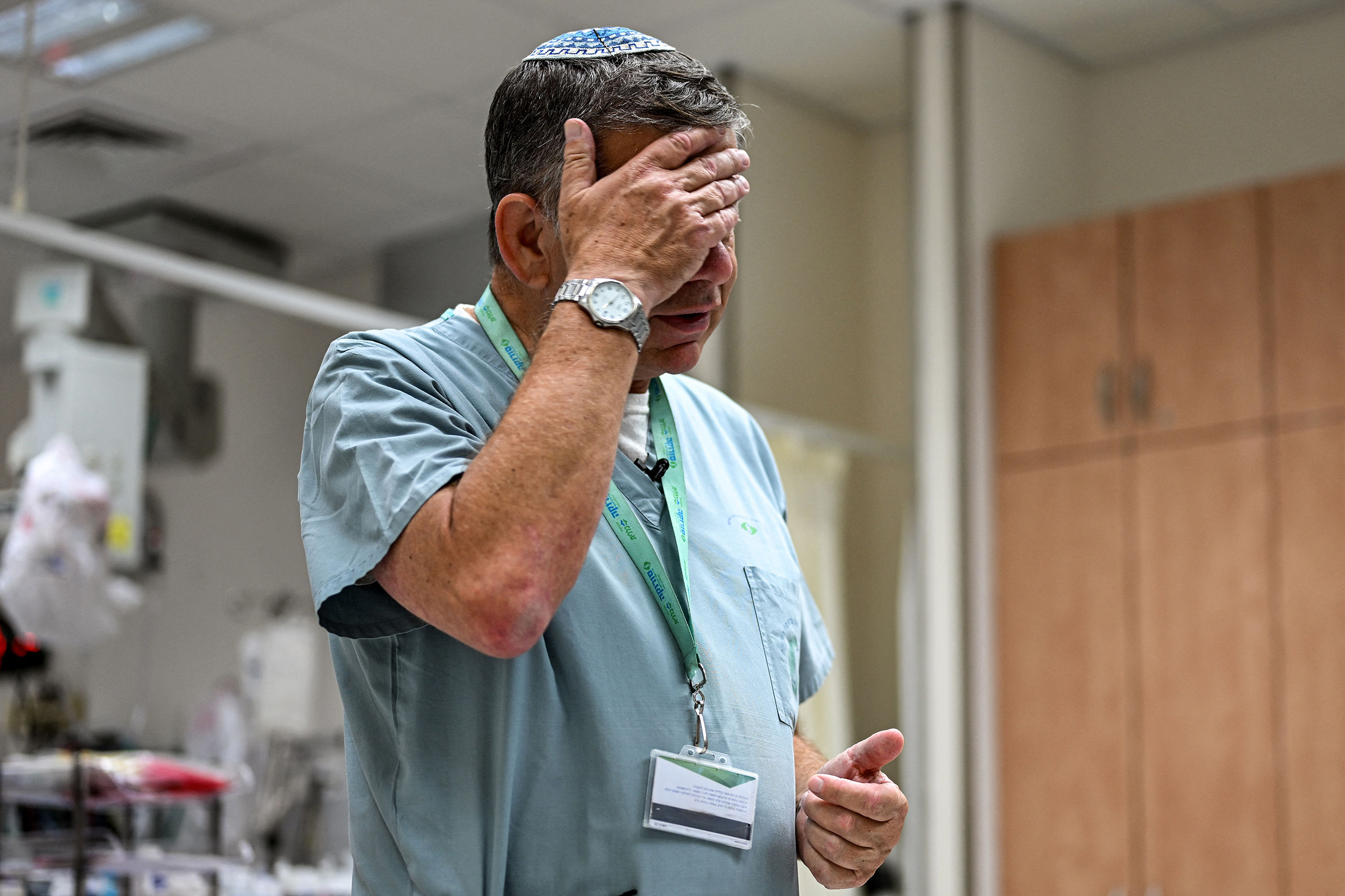Dr. Dan Schwarzfuchs, deputy director general of Soroka Medical Center, recounts treating wounded patients in the emergency unit after Hamas militants attacked Israel on Oct. 7, in the facility in Beersheba, Israel, on Oct. 11. (Yuri Cortez—AFP/Getty Images)