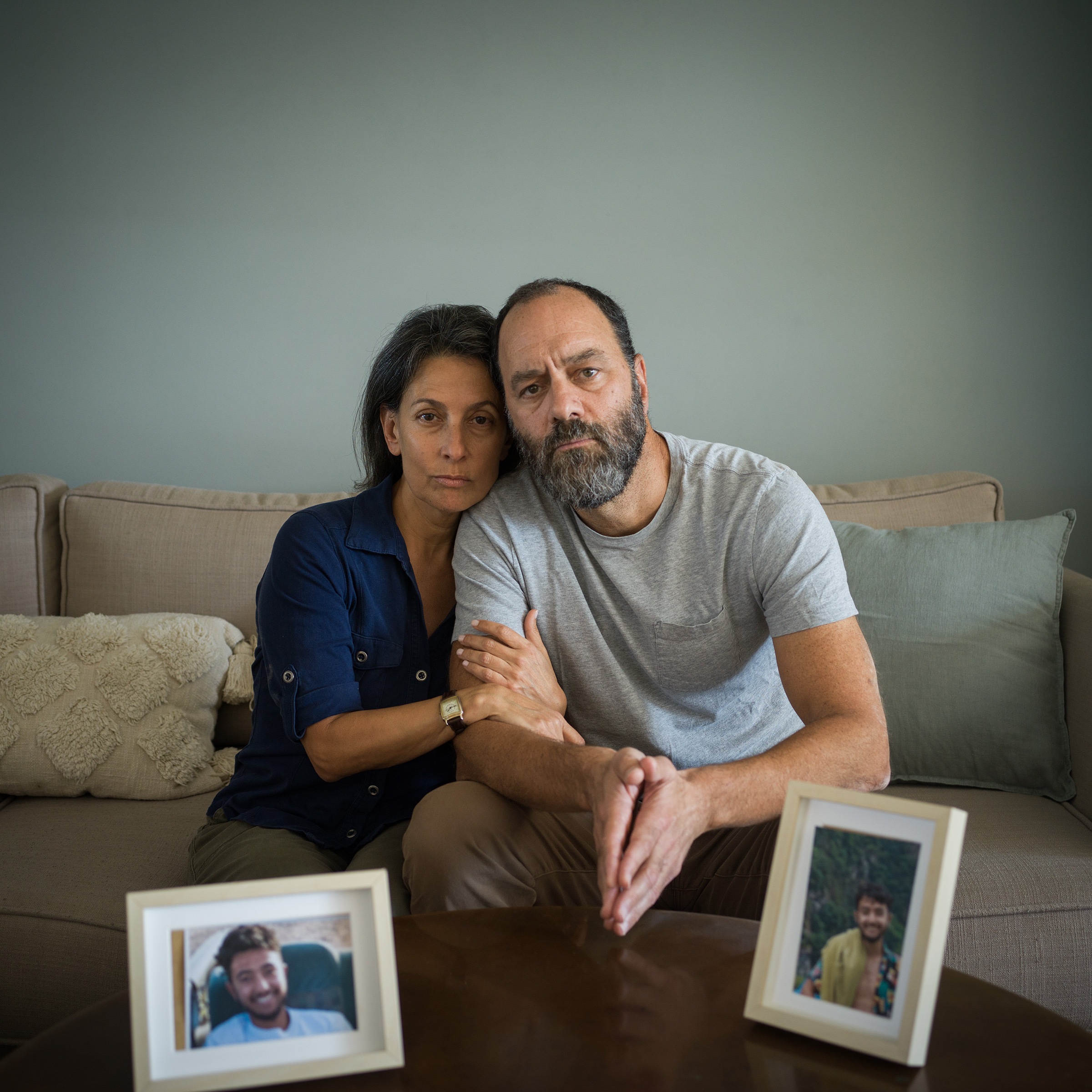 Jonathan Polin, right, and Rachel Goldberg in Jerusalem on Oct. 15. Their son Hersh Goldberg-Polin, 23, is missing.