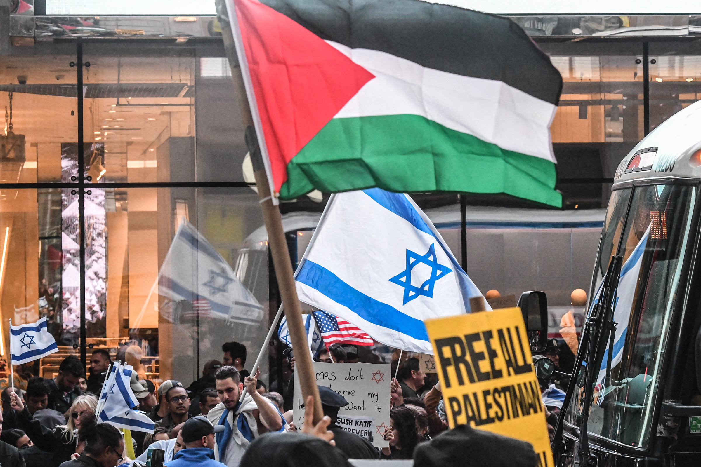 Pro-Israel protestors counter a Pro-Palestinian rally in New York City, on Oct. 13, 2023.