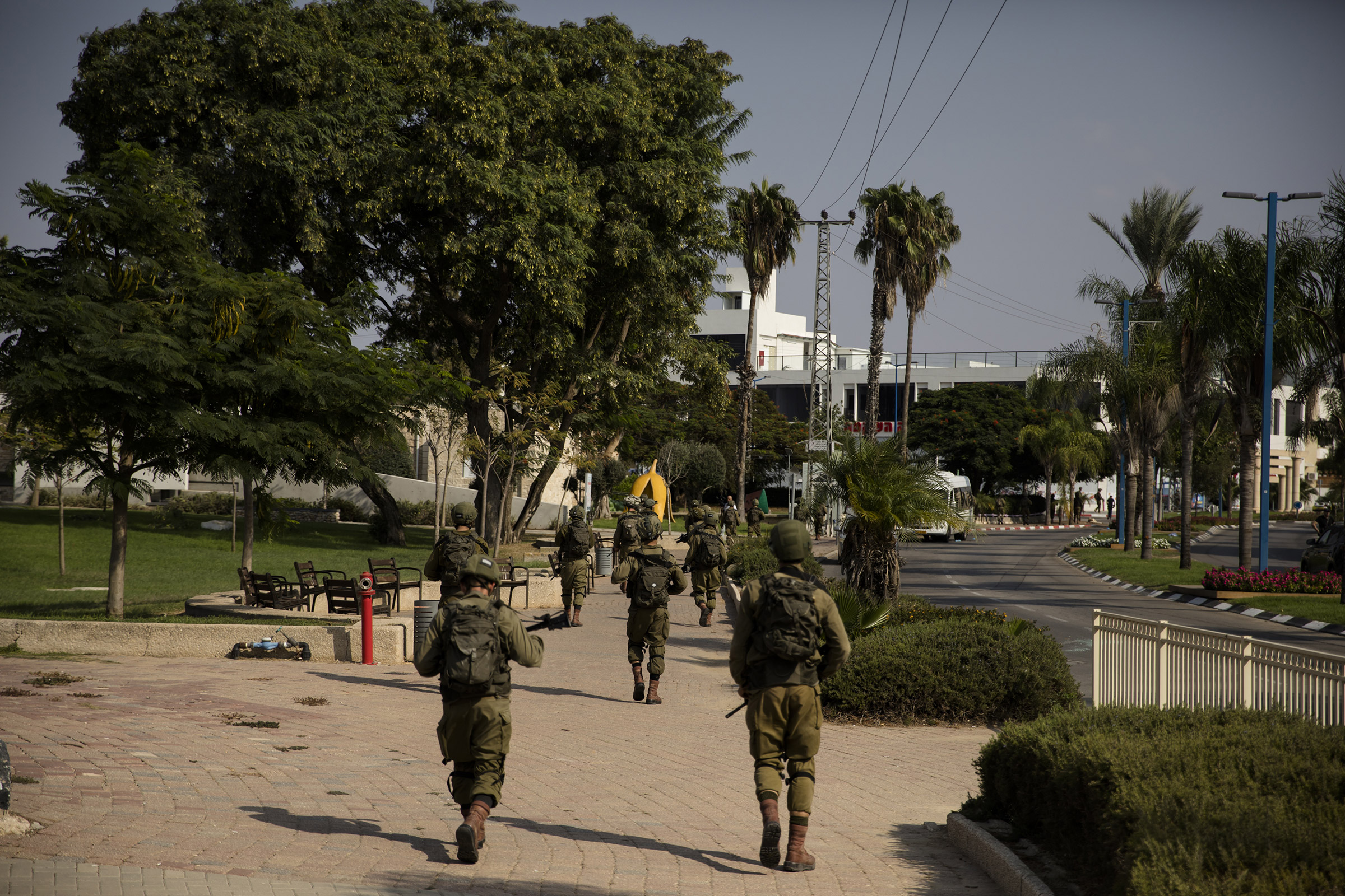 Israeli soldiers patrol the streets in Sderot, Israel, on Oct. 8, 2023.