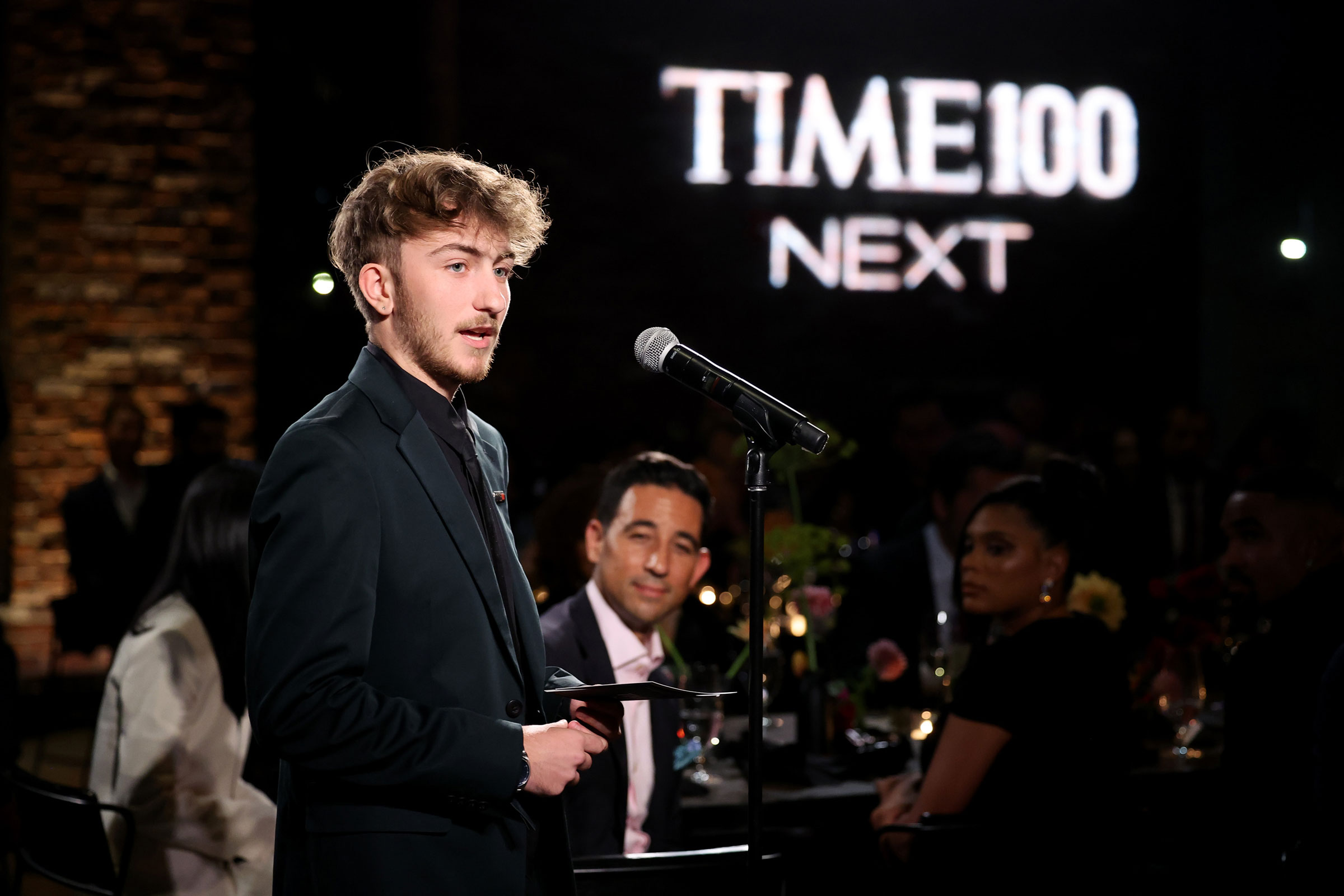 Dylan Brandt speaks during the 2023 TIME100 Next Gala at Second Floor in New York City, on Oct. 24, 2023. (Mike Coppola—Getty Images for TIME)