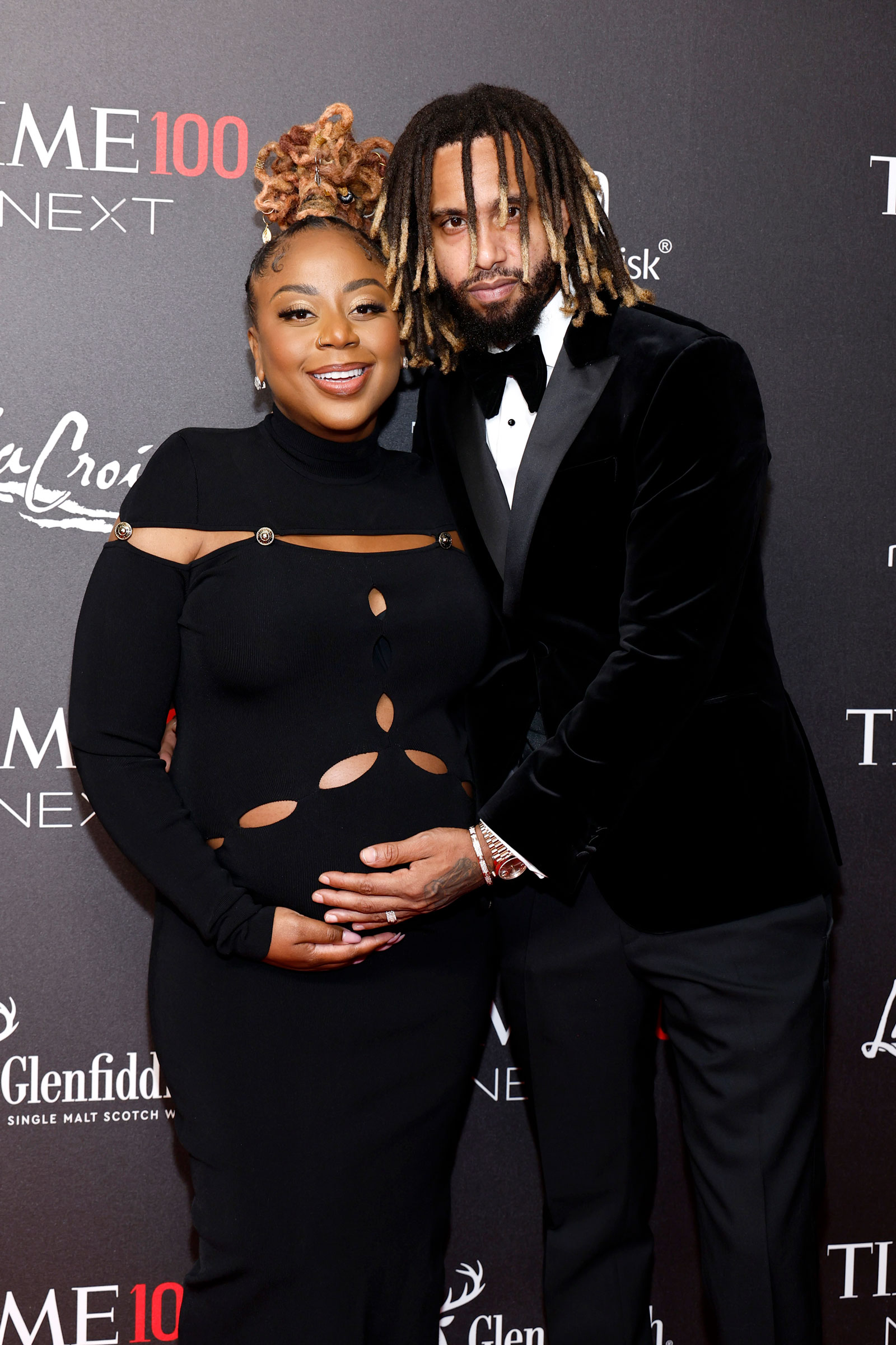 Pinky Cole and Derrick Hayes attend the 2023 TIME100 Next Gala at Second Floor in New York City, on Oct. 24, 2023. (Mike Coppola—Getty Images for TIME)