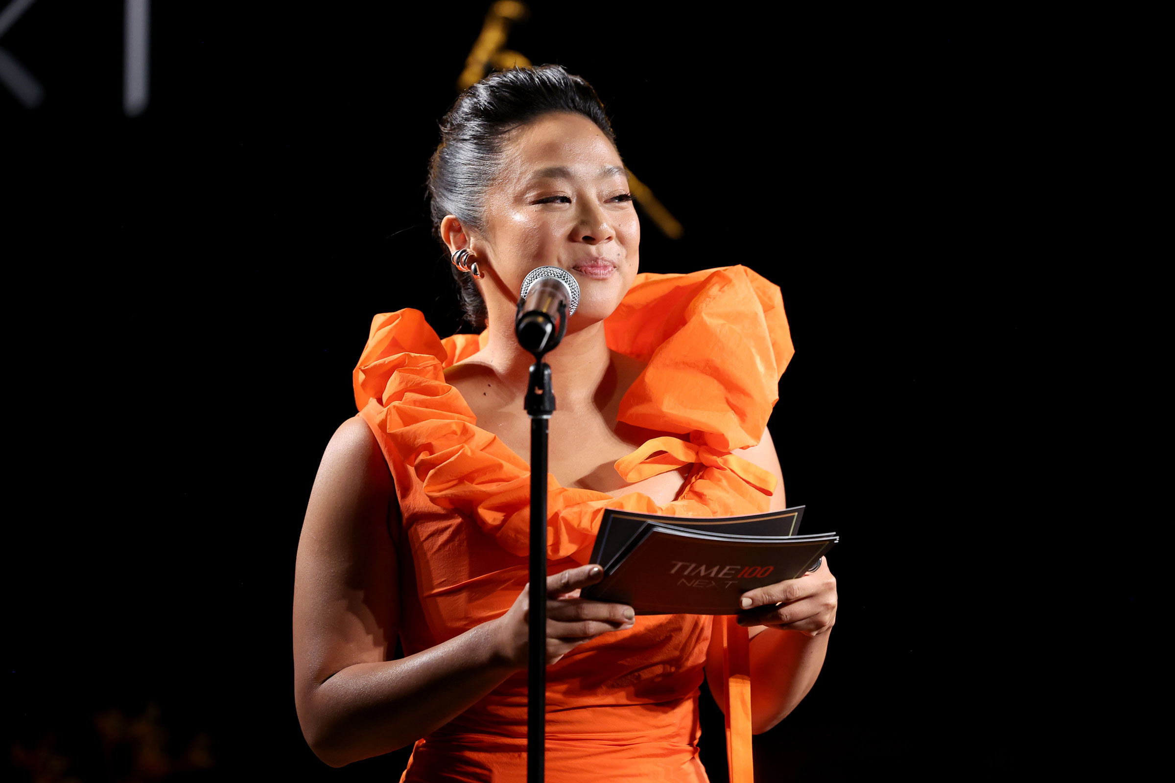 Stephanie Hsu speaks during the 2023 TIME100 Next Gala at Second Floor in New York City, on Oct. 24, 2023. (Mike Coppola—Getty Images for TIME)