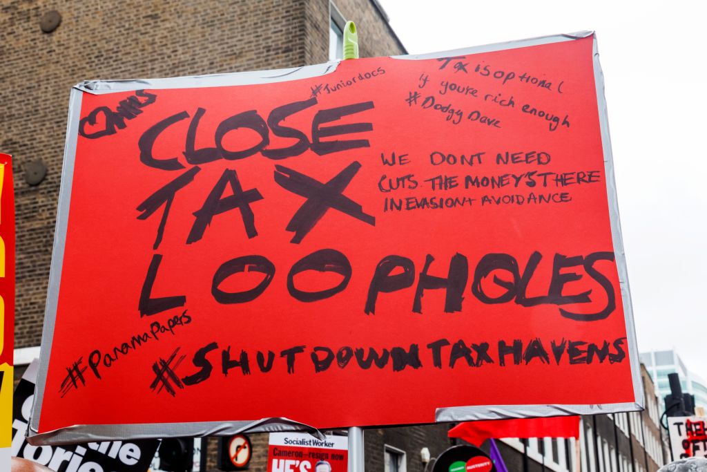 England, London, Anti Tax Loopholes Demonstration Sign