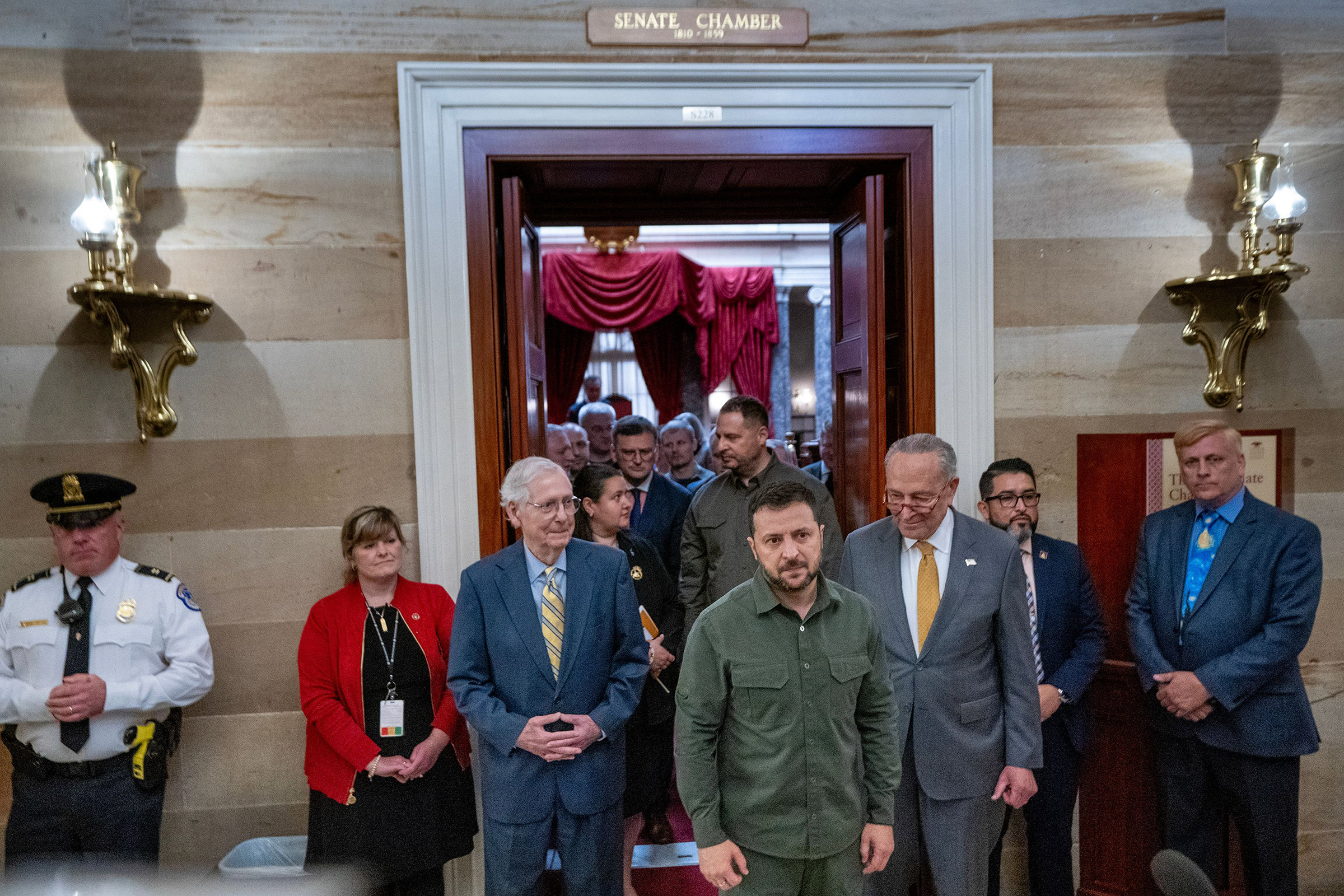 Zelensky leaves a contentious meeting with U.S. Senators in the Capitol on Sept. 21.