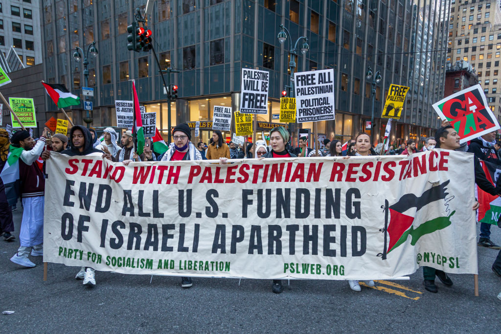 Pro-Palestinian demonstrators gather in support of the