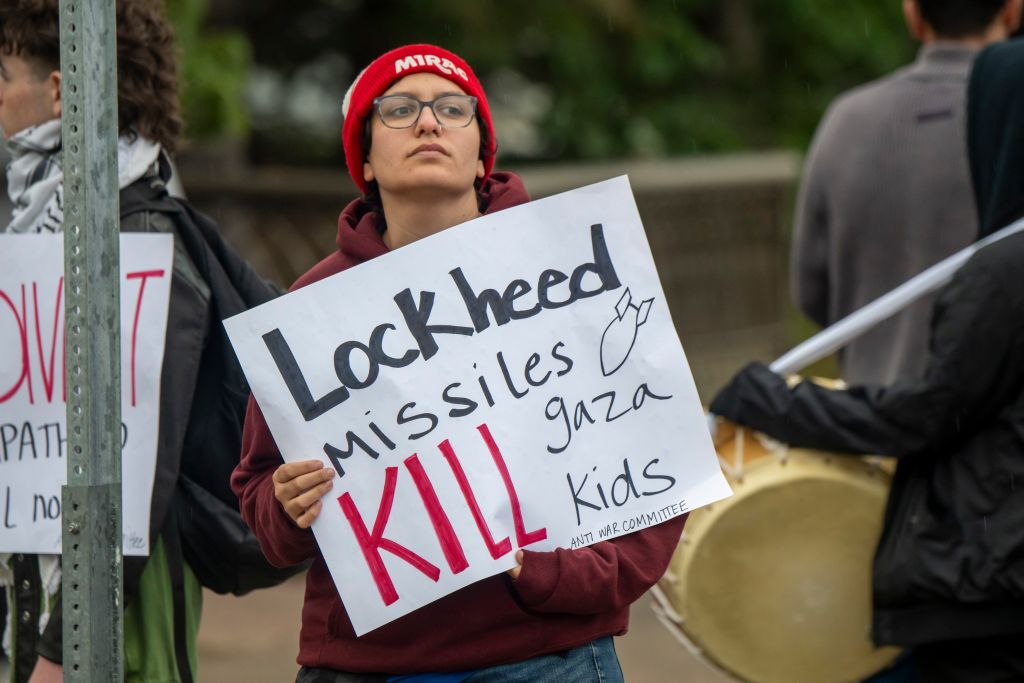 Protest against Lockheed Martin, a manufacturer of military weapons
