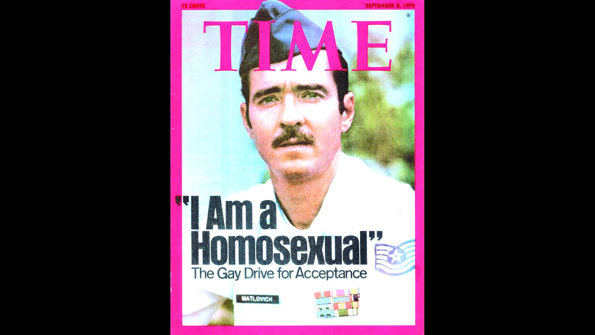 A still from Serving in Secret: Love, Country, and Don’t Ask, Don’t Tell showing the Sept. 8, 1975 cover of TIME