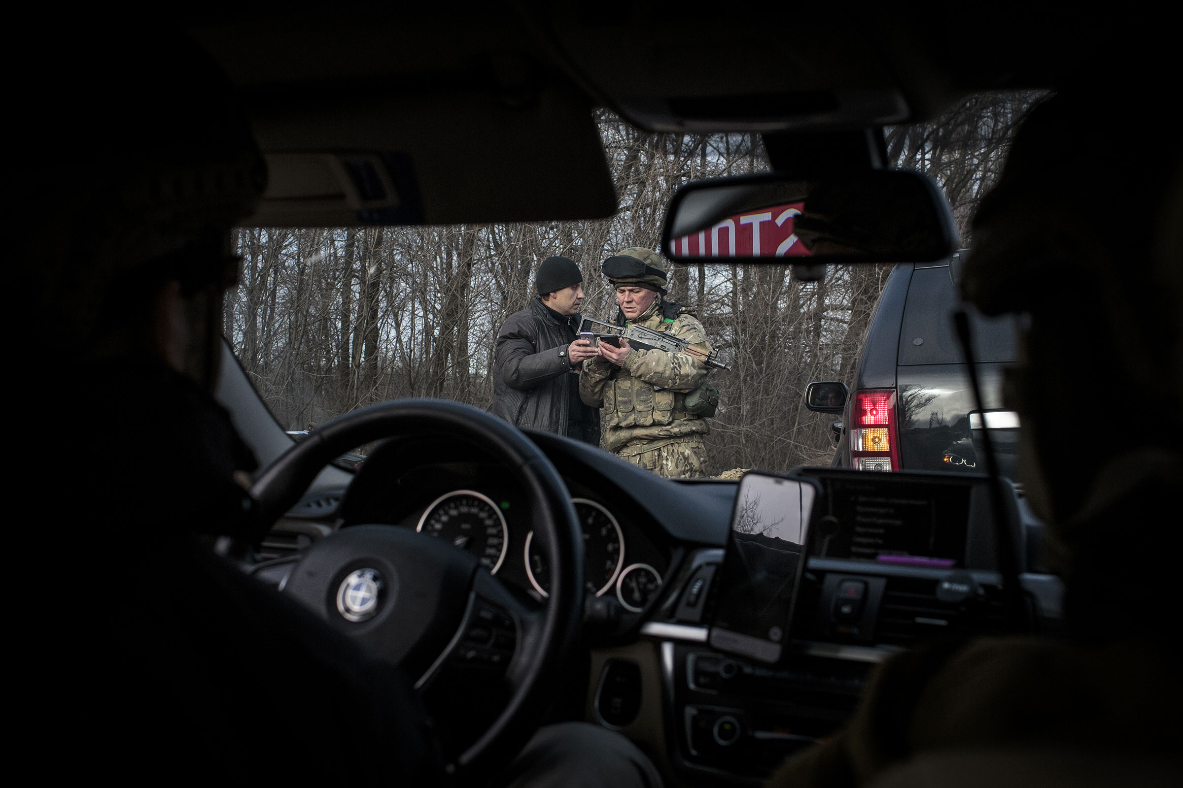 An inside view of a car at an Ukrainian checkpoint, as Russian-Ukrainian war continues in Donbass, Ukraine on Jan. 25, 2023.