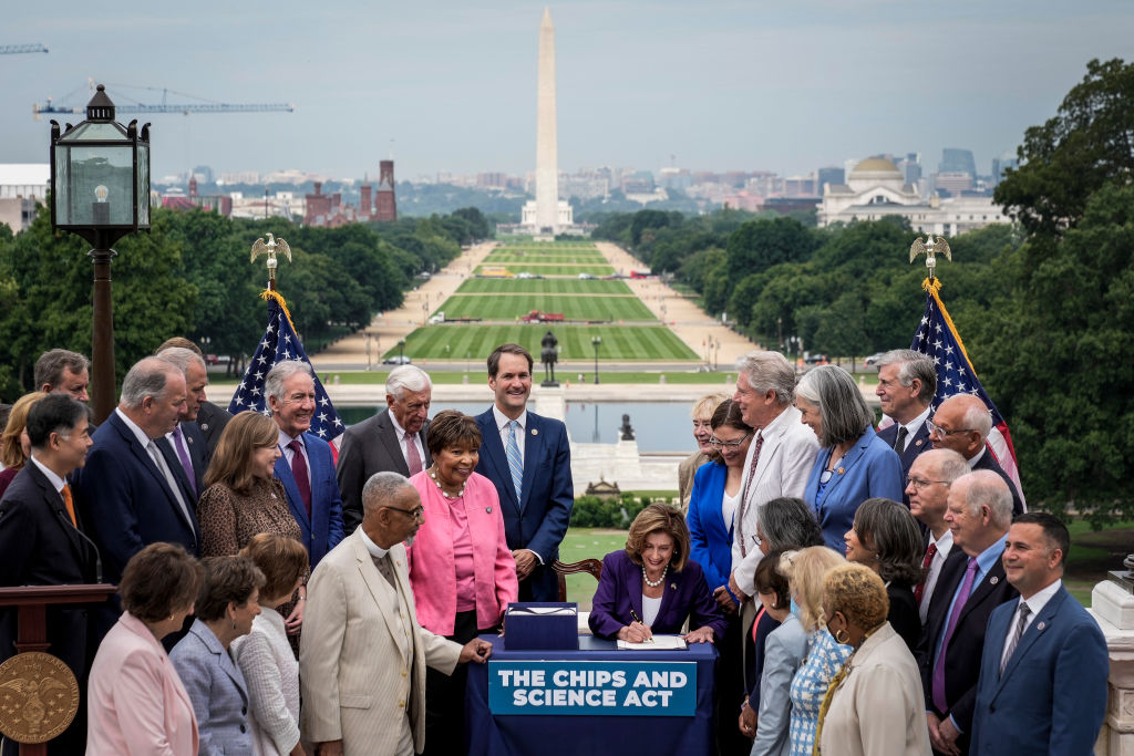 Speaker Pelosi Holds Bill Enrollment For The CHIPS And Science Act