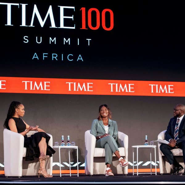 Kate Kallot and Fatima Tambajang speak at the TIME100 Africa Summit in Kigali, Rwanda, on Nov. 17, 2023.