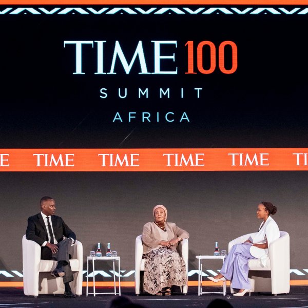 Dr. Yvan Butera, Edna Adan Ismail, and Isabelle Lydia Masozera at the TIME100 Africa Summit in Kigali, Rwanda, on Nov. 17, 2023.