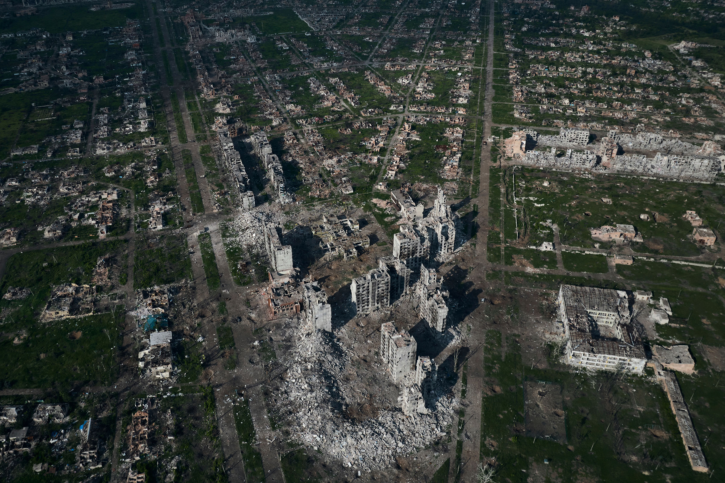 An aerial view of Bakhmut, the site of the heaviest battles with Russian troops in the Donetsk region, Ukraine, on June 22.