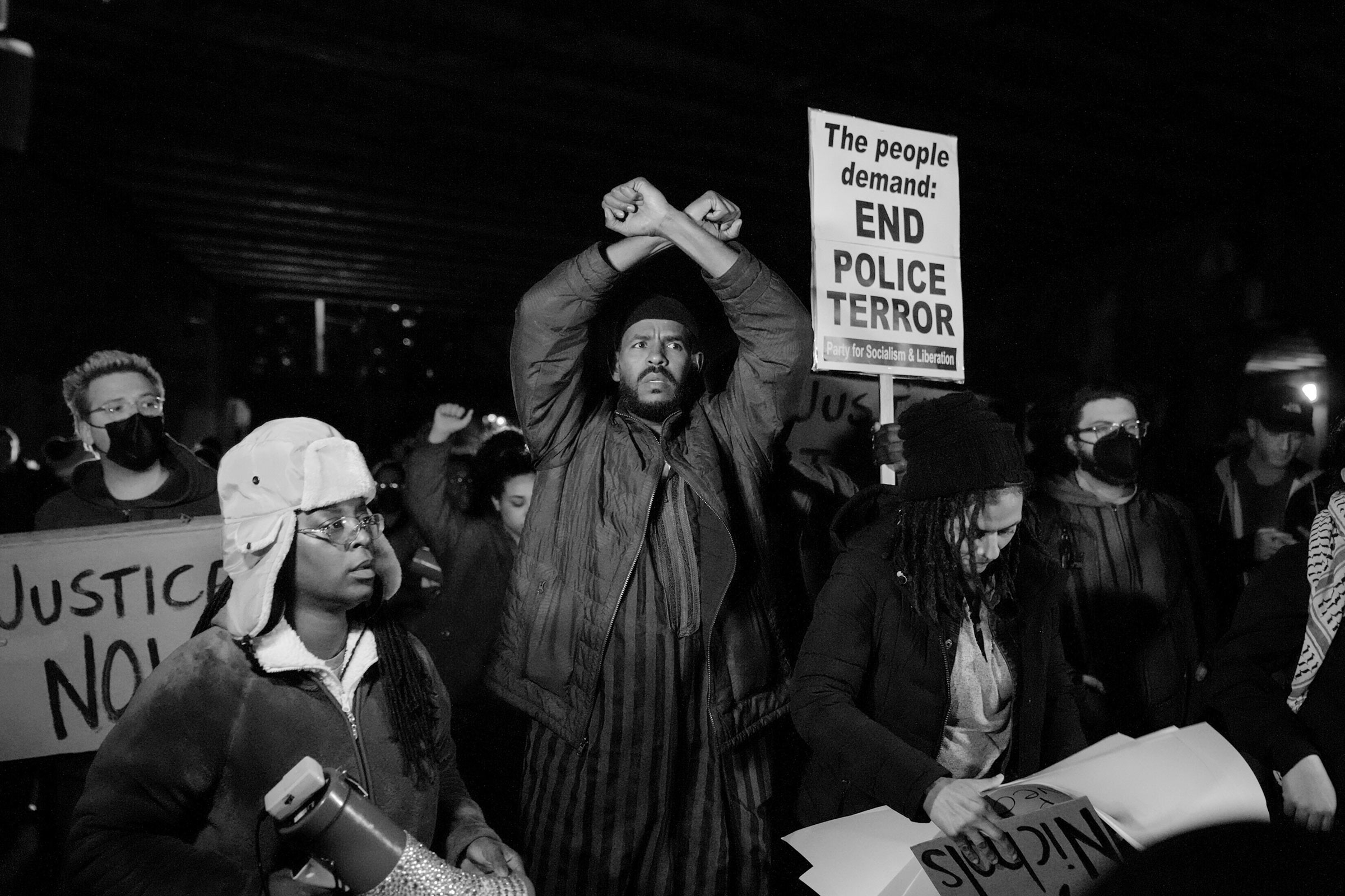 Protesters block traffic along the Arkansas-Memphis bridge in Memphis, Tenn. on Jan. 27, after the city of Memphis released video that shows several police officers beating Tyre Nichols, a 29-year-old Black man who later died.