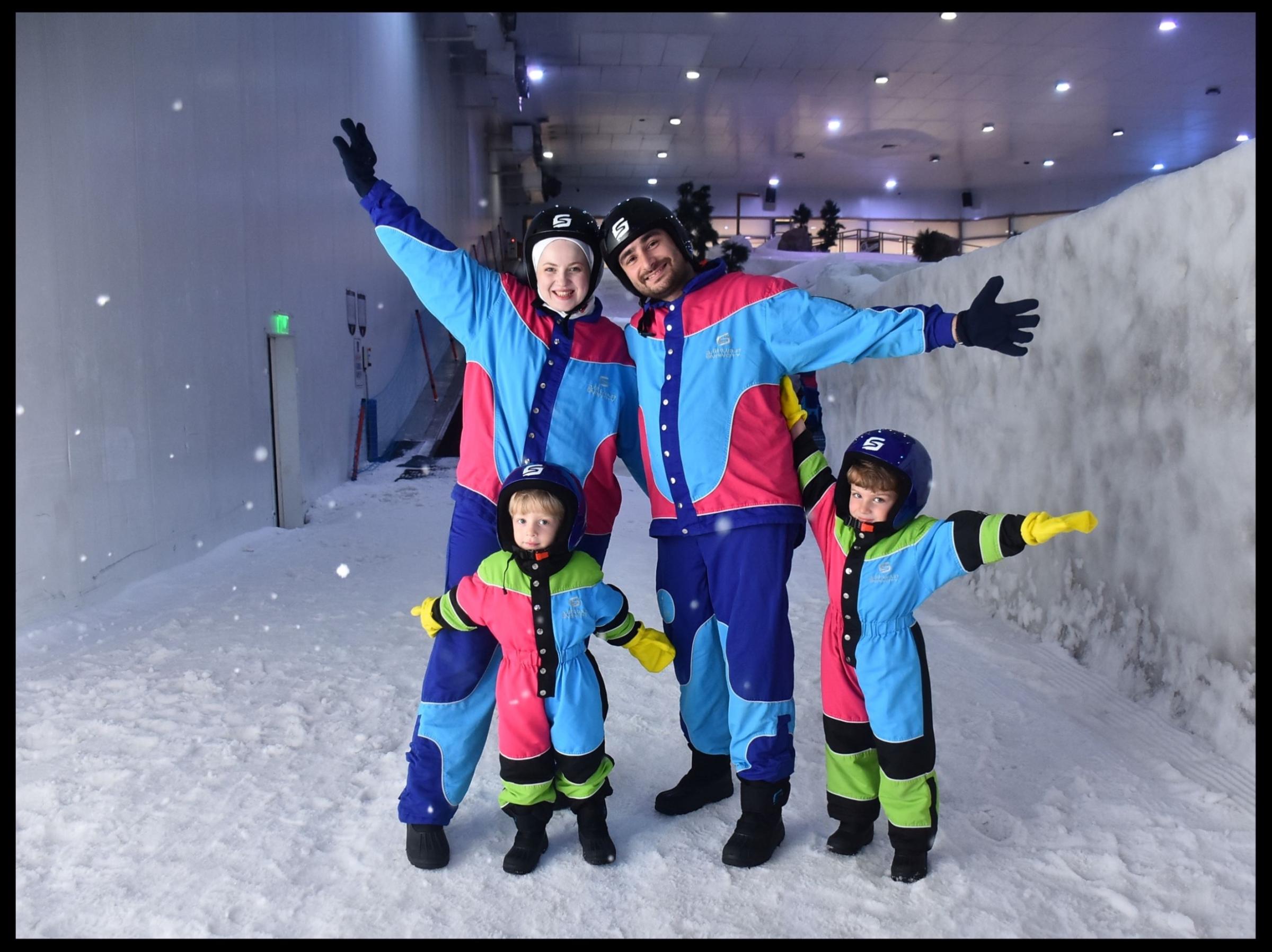 Murtaja’s brother Amer, his wife Eman, and their children Zaid and Omar at Ski Egypt in August, two months before the war began.