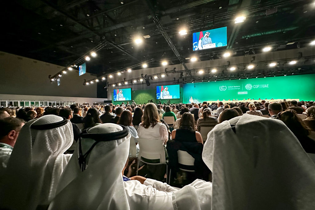 Participants attend a COP28 plenary session at the United Nations climate summit in Dubai on Dec. 13, 2023. Nations adopted the first-ever U.N. climate deal that calls for the world to transition away from fossil fuels. "We have the basis to make transformational change happen," COP28 president Sultan Al Jaber said before the deal was adopted by consensus, prompting delegates to rise and applaud. (Giuseppe Cacace—AFP/Getty Images)