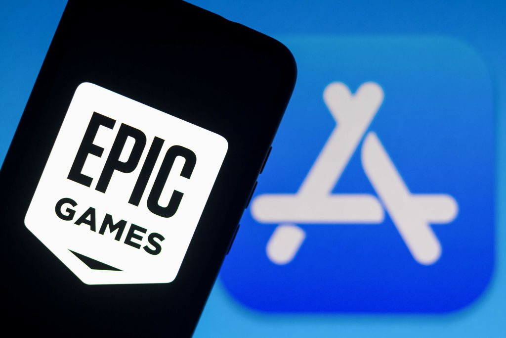 In this photo illustration the Epic Games logo seen