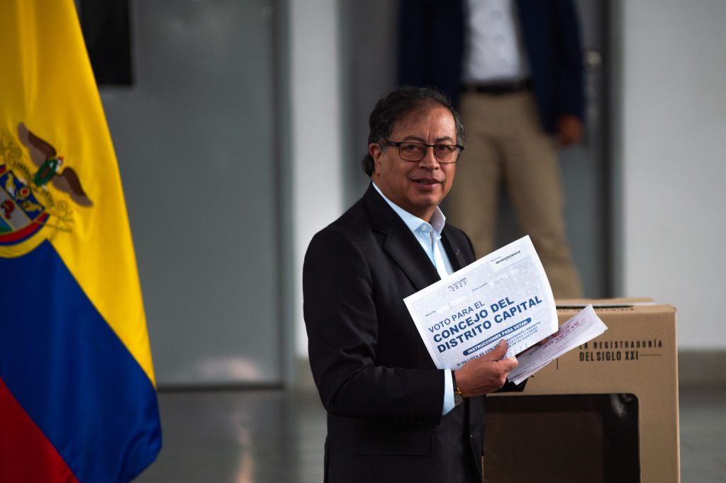 Colombian president Gustavo Petro casts his vote during Colombia's regional elections in Bogota, on Oct. 29, 2023.