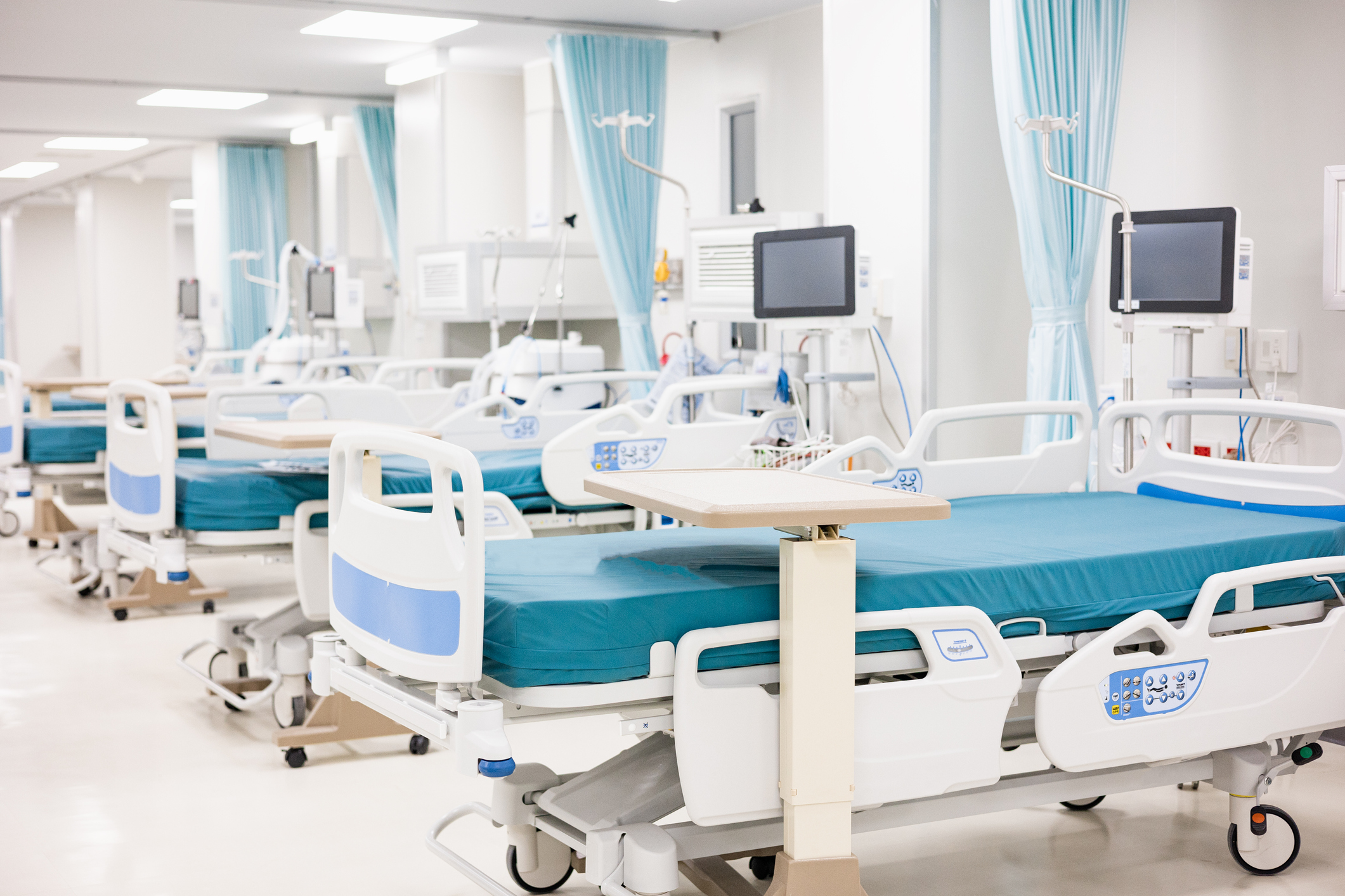Modern Hospital Room with Ventilator System in Intensive Care Unit in Covid pandemic situation