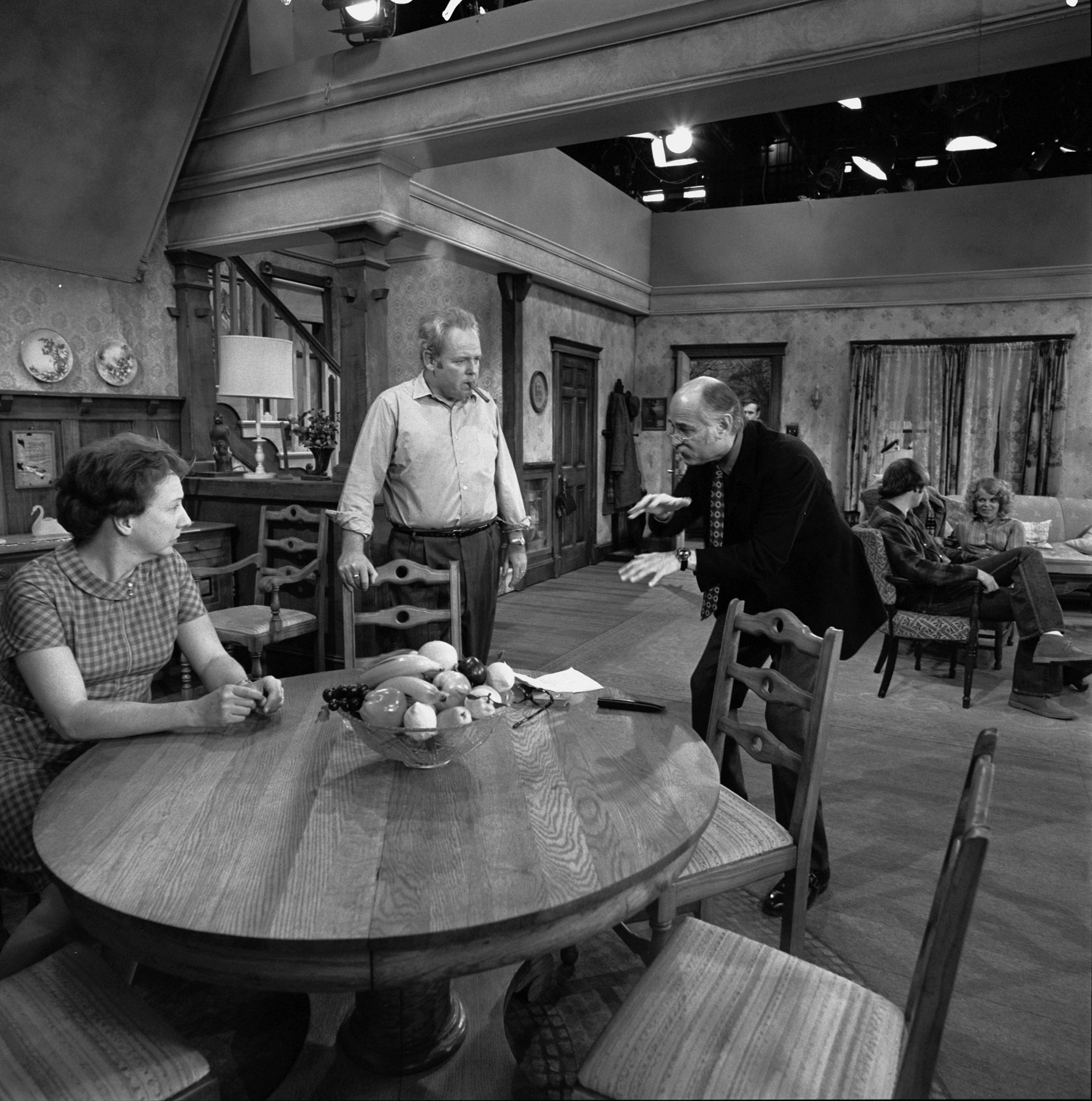 Jean Stapleton and Carroll O'Connor speaking to All in the Family show creator Norman Lear, Dec. 22, 1970.