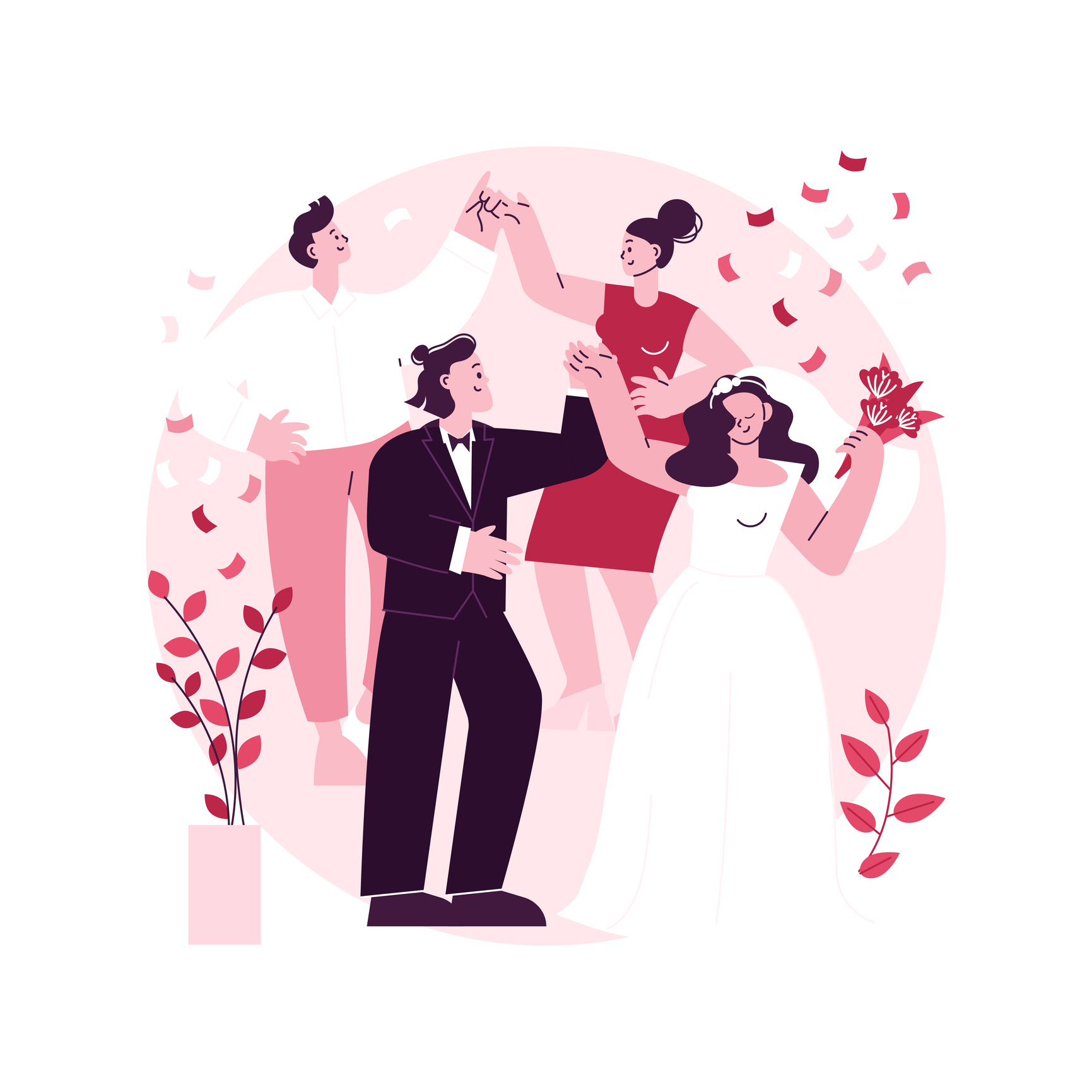 Wedding party abstract concept vector illustration.