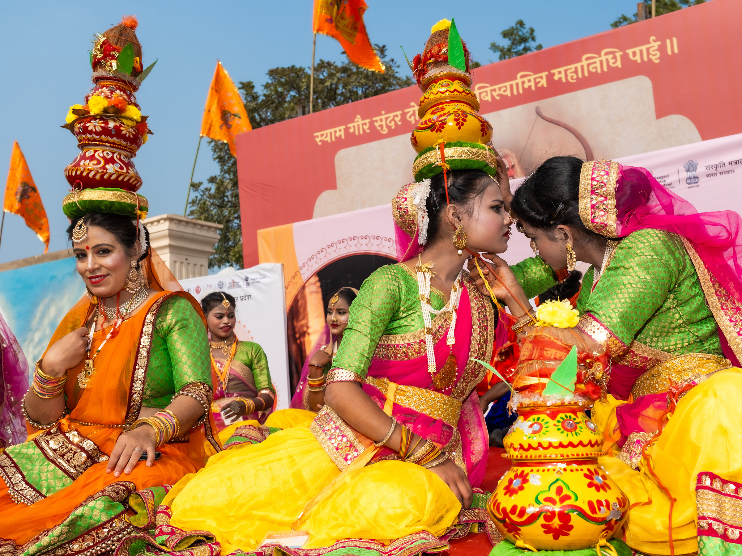One day before the consecration of the Ram temple in Ayodhya, performing artists entertain crowds with traditional dances from the various states of India.