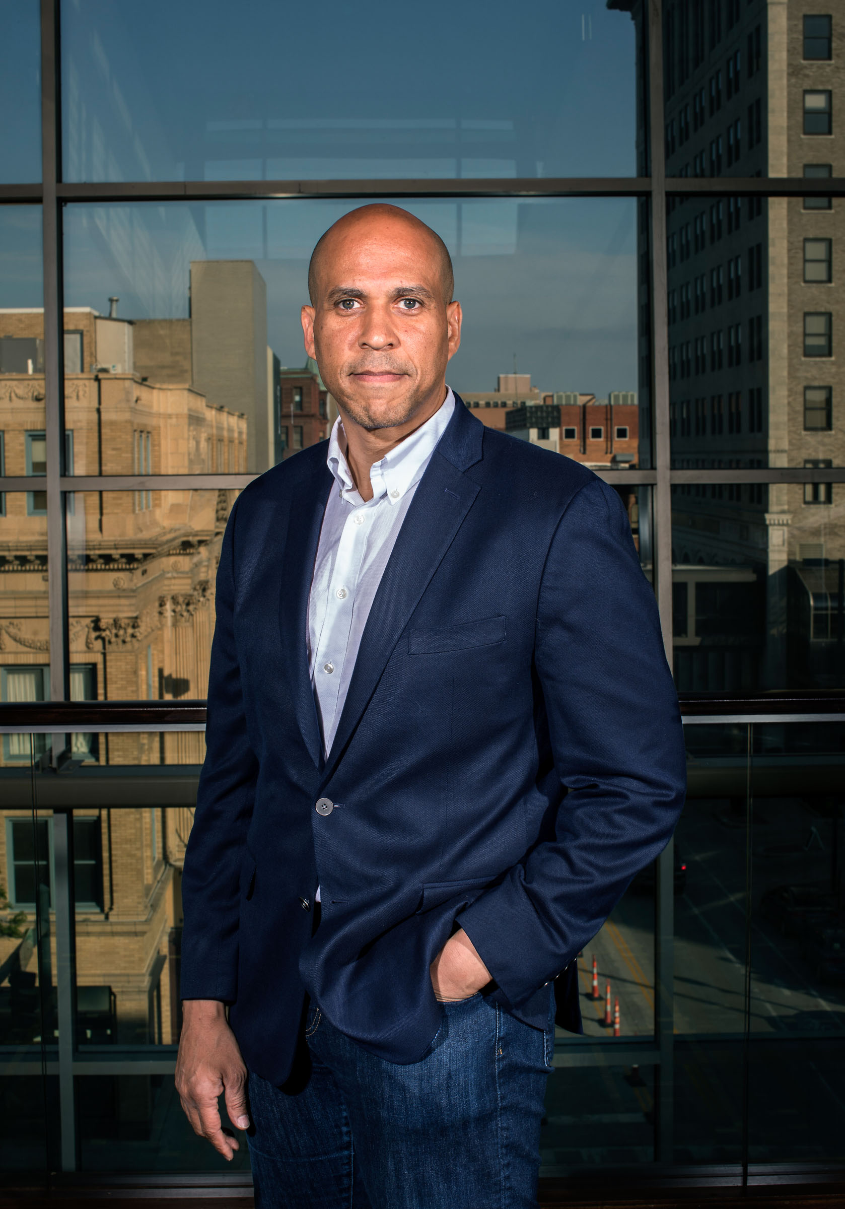 Senator Cory Booker stands for a portrait in downtown Cedar Rapids, Iowa on Saturday June 8, 2019.
                  
                  Summary - Democratic Senator Cory Booker of New Jersey campaigned in Des Moines, Ames, Iowa City, and Cedar Rapids during a two day swing across Iowa. Senator Booker attended the Iowa Democratic Hall of Fame event in Cedar Rapids along with 18 other candidates for the party's 2020 presidential nomination. (Danny Wilcox Frazier—VII/Redux)