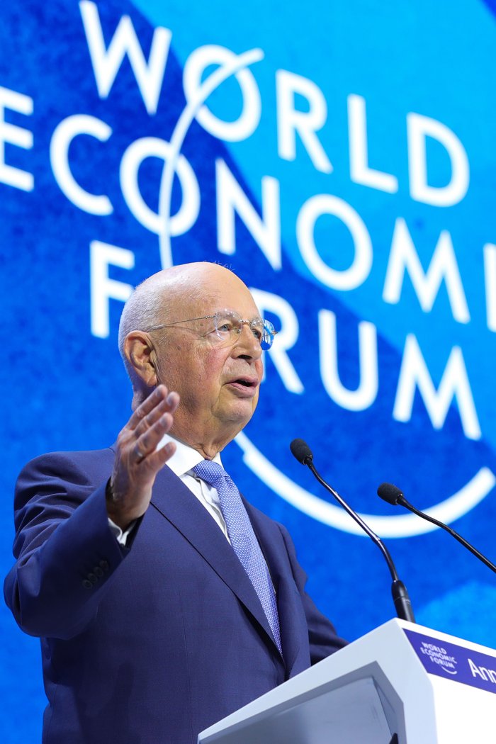 Founder and executive chairman of the World Economic Forum Klaus Schwab delivers a speech at the WEF 2022 Annual Meeting in Davos, Switzerland, May 23, 2022.