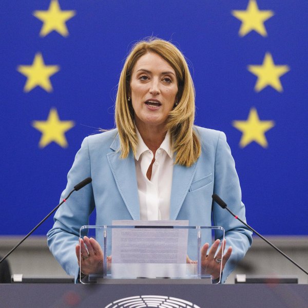Roberta Metsola addresses the European Parliament in Strasbourg, France, in September.
