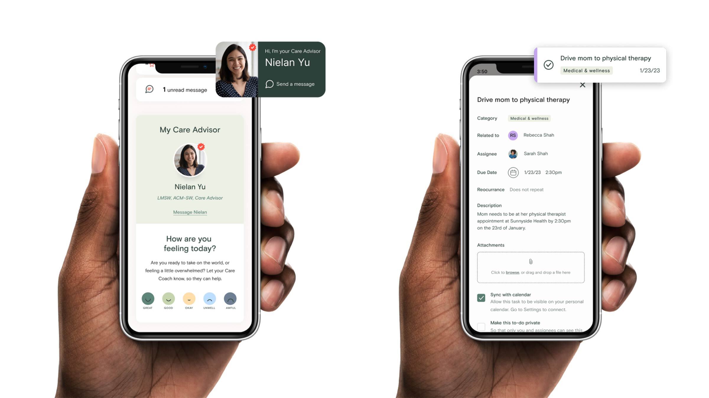 Through CareGo, licensed and certified Care Advisors are here to offer personalized support and guidance. The platform’s digital tools help caregivers plan and stay organized, providing a centralized communication center for the care team and caregiver.