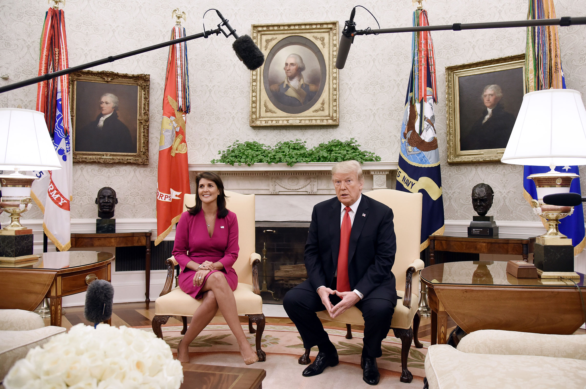 Then President Donald Trump meets with Haley, then United States Ambassador to the United Nations in the Oval office of the White House on Oct. 9, 2018 where she announced her resignation.