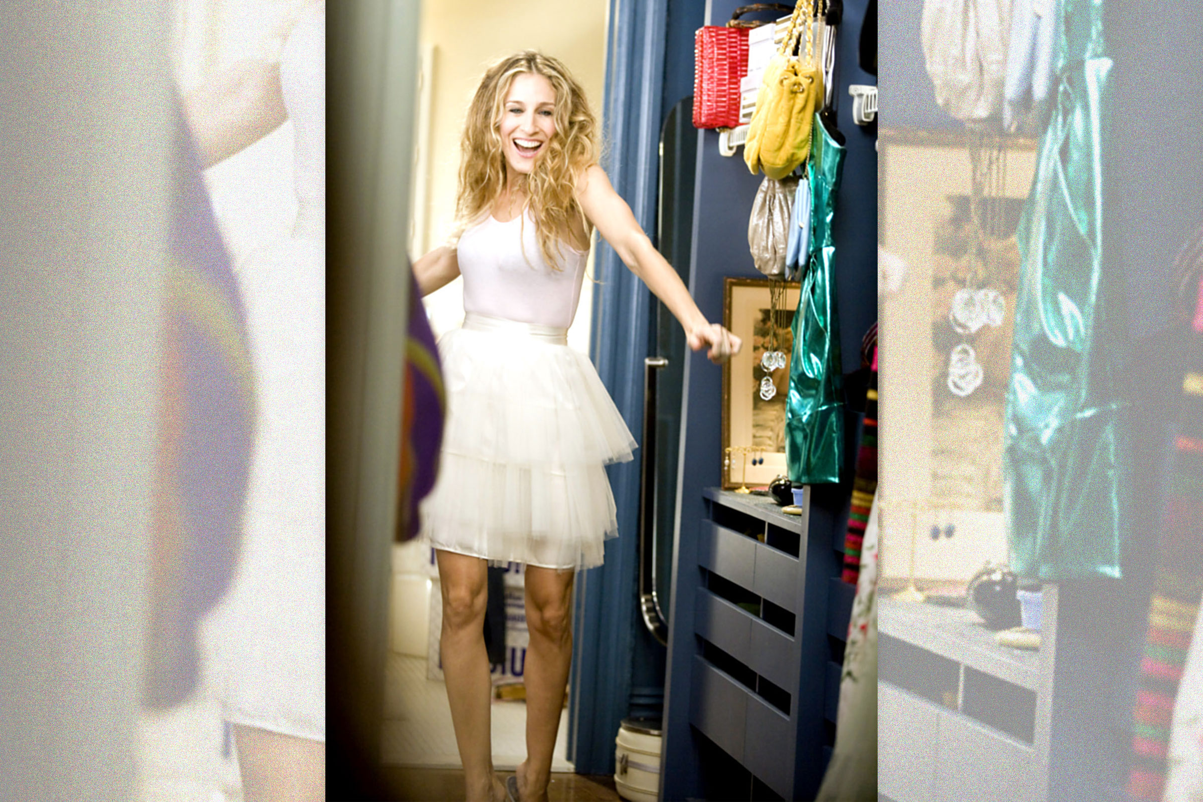 Carrie Bradshaw in her iconic white tulle tutu and pink tank top