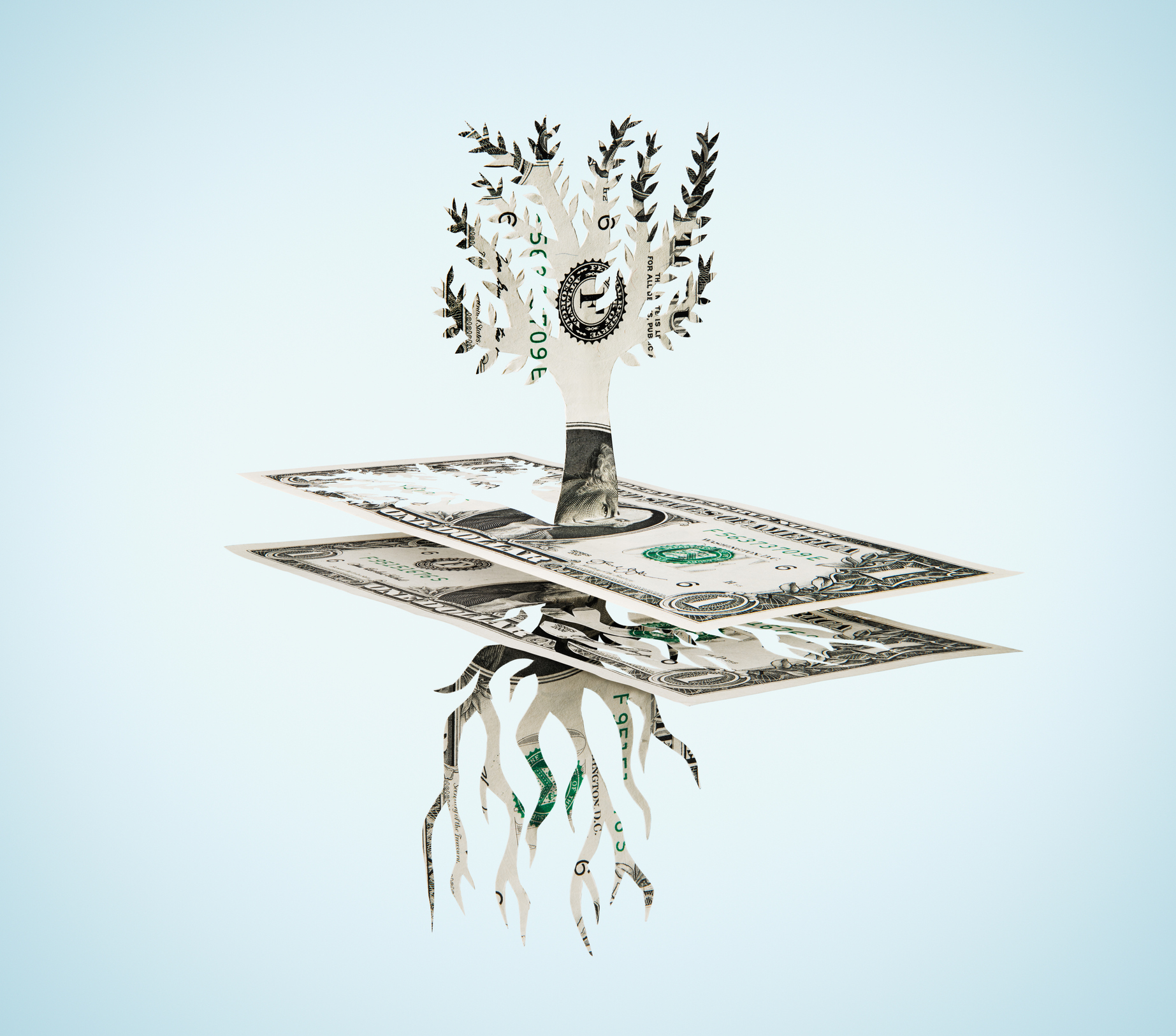 Paper-cut dollar - Tree and roots.