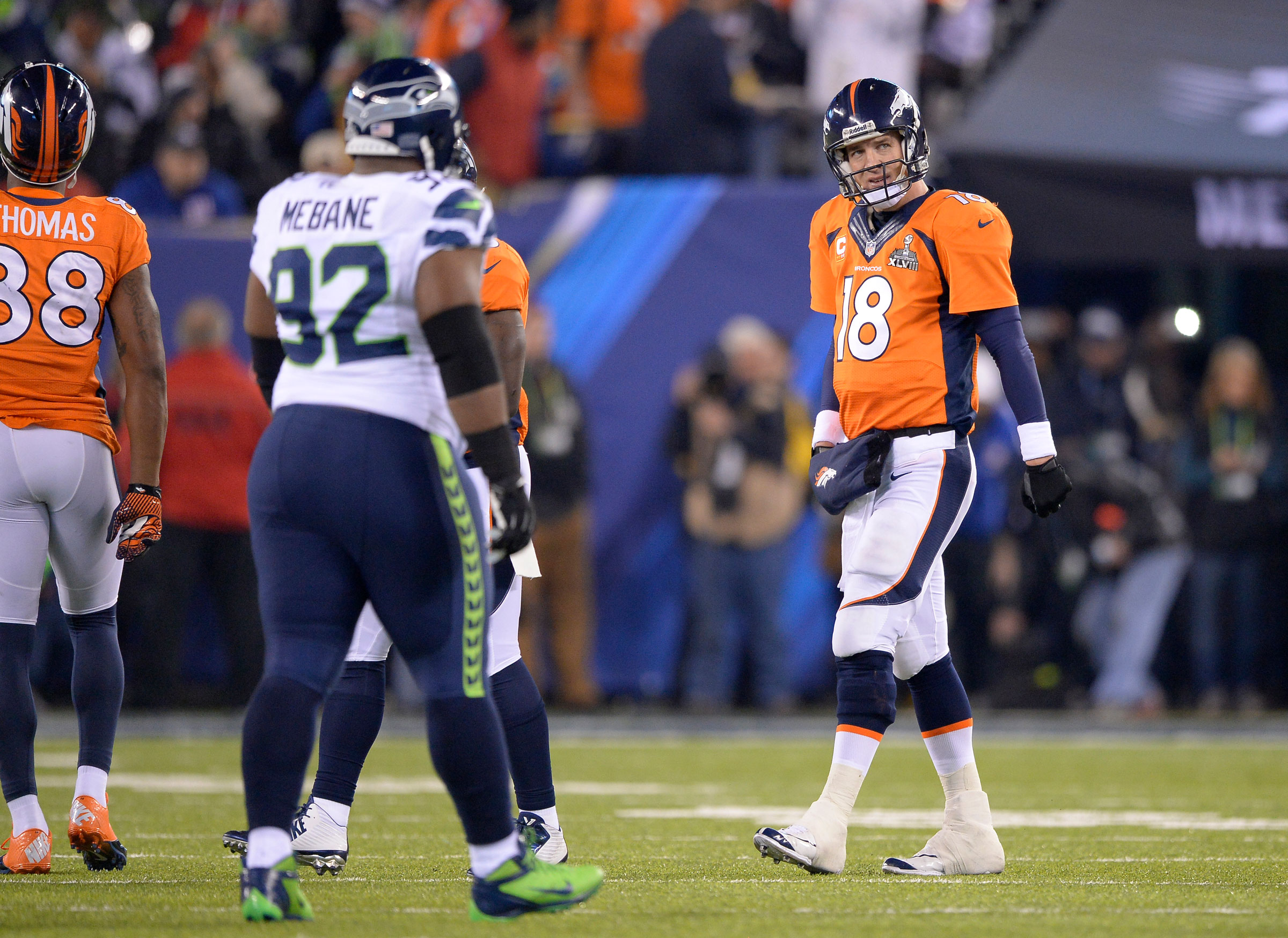 Denver Broncos quarterback Peyton Manning during Super Bowl XLVIII, on Feb. 2, 2014.