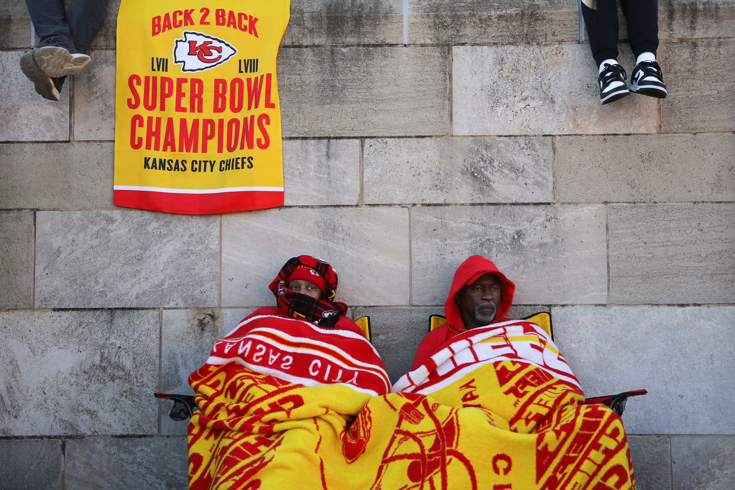 Kansas City Chiefs fans wait for the parade to begin.