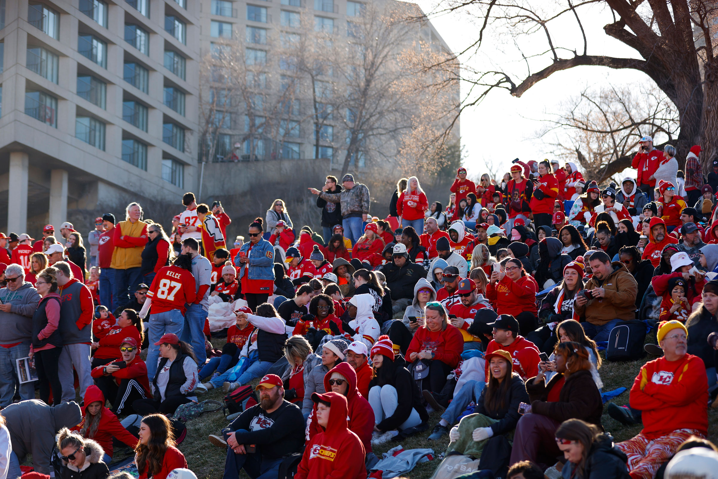 Fans assemble in front of Union Station prior to the victory parade.