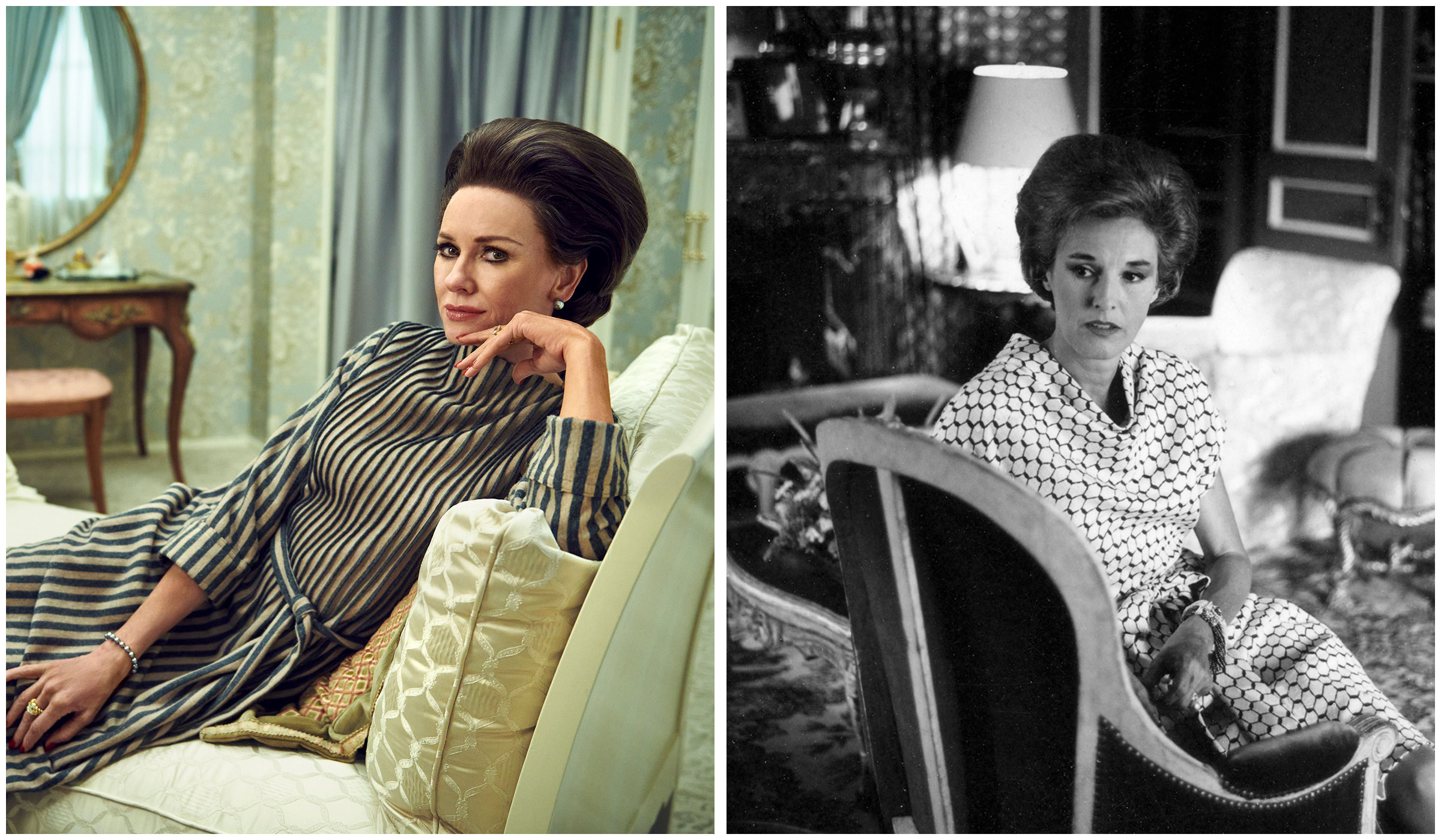 diptych of Naomi Watts as Babe Paley and Babe Paley