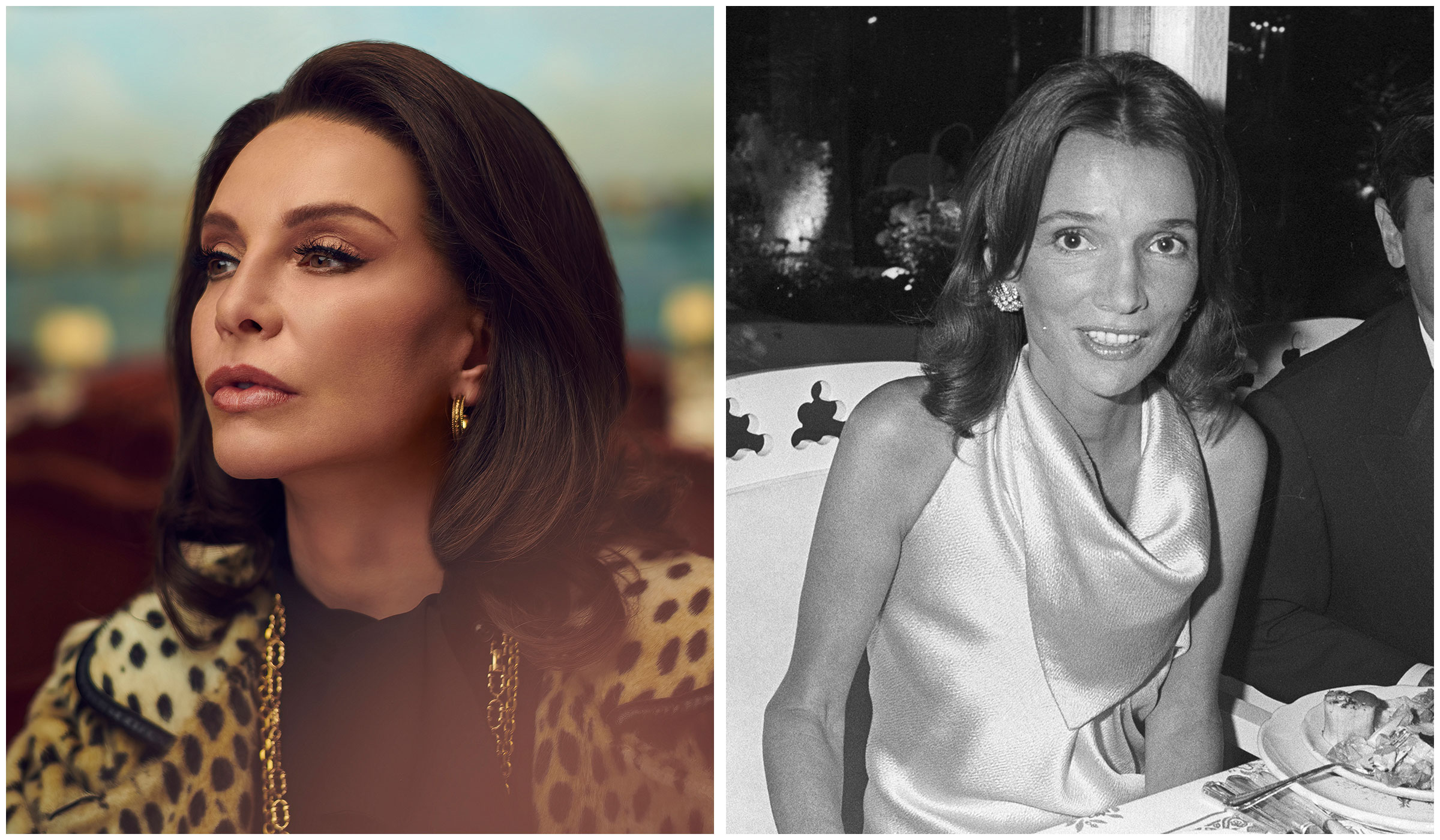 diptych of Calista Flockhart as Lee Radziwell and Lee Radziwell