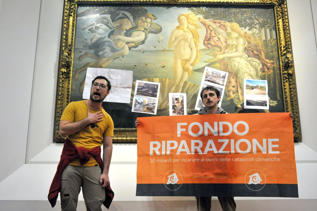 Climate Activists Ultima Generazione Stage Action At Florence's Uffizi Gallery