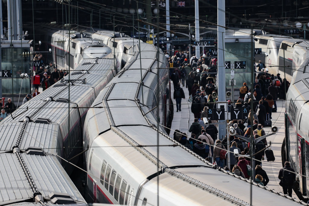 Passengers disembark an Inoui train at Gare du Nord train station in Paris, on Feb. 15, 2024.