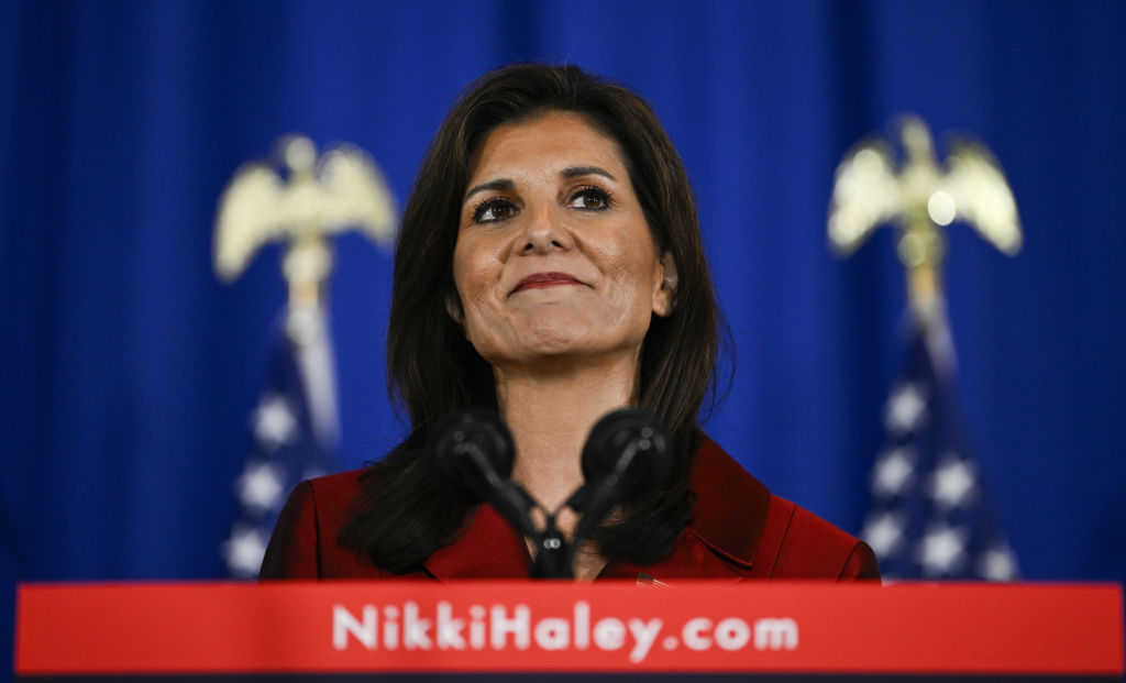 Republican presidential hopeful Nikki Haley speaks at her election night watch party the eve of the primary elections, in Charleston, South Carolina United States on Feb. 24, 2024.