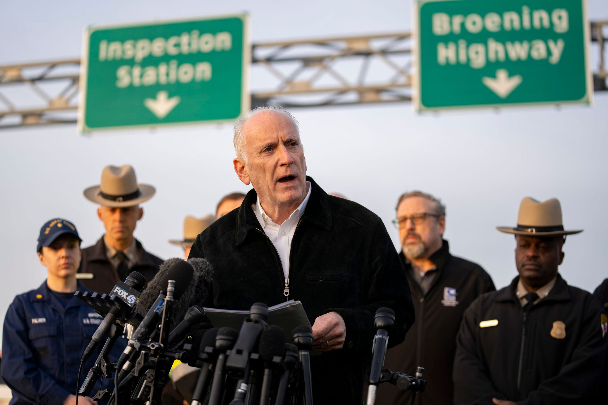 Maryland Transportation Secretary Paul J. Wiedefeld speaks at a press conference about the collapse of the Key Bridge and the rescue operation underway on March 26, 2024 in Baltimore.