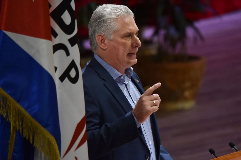 Cuban President Miguel Diaz-Canel delivers a speech during the closing of the XX Summit of the Bolivarian Alliance for the Peoples of Our America-People's Trade Agreement (ALBA-TCP), at the Convention palace in Havana on Dec. 14, 2021.
